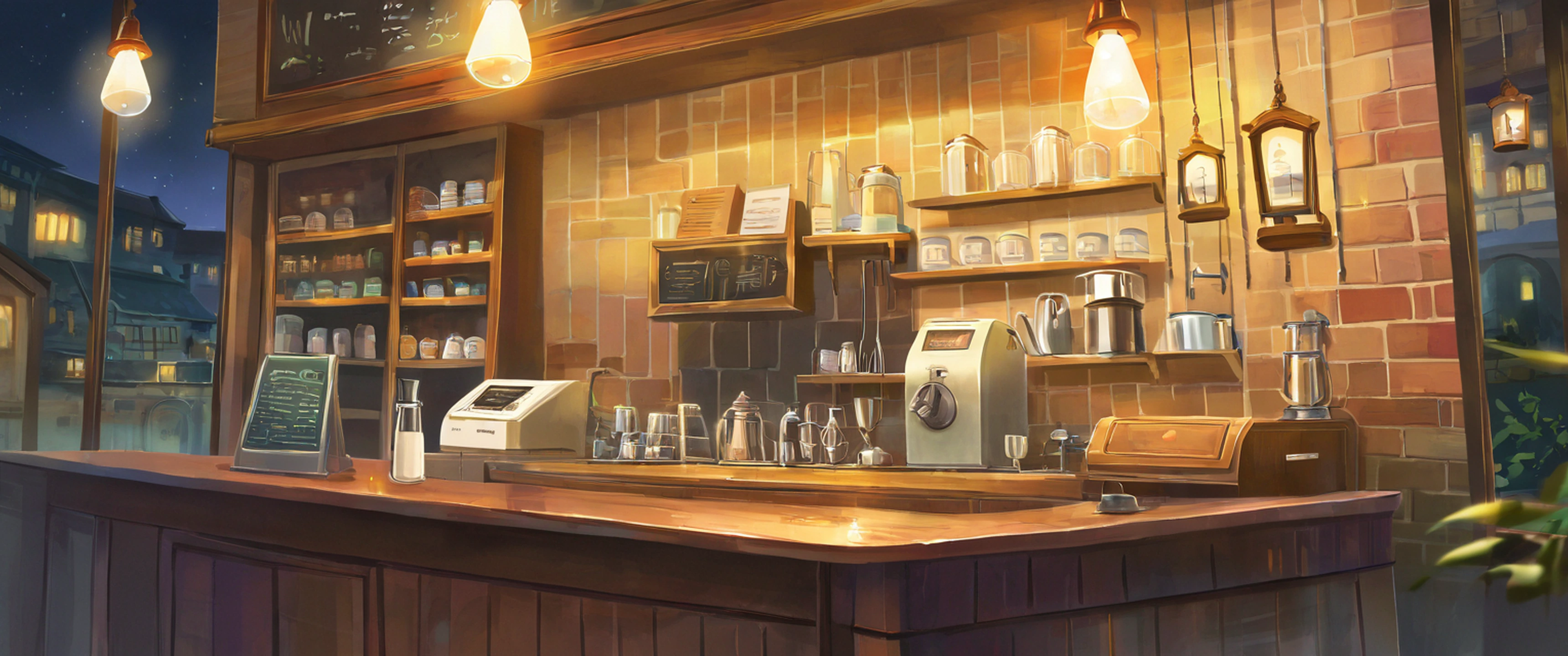 Coffee Shop Morning variant — Japanese aesthetic lofi wallpaper 21:9 32:9 Dual Monitor
