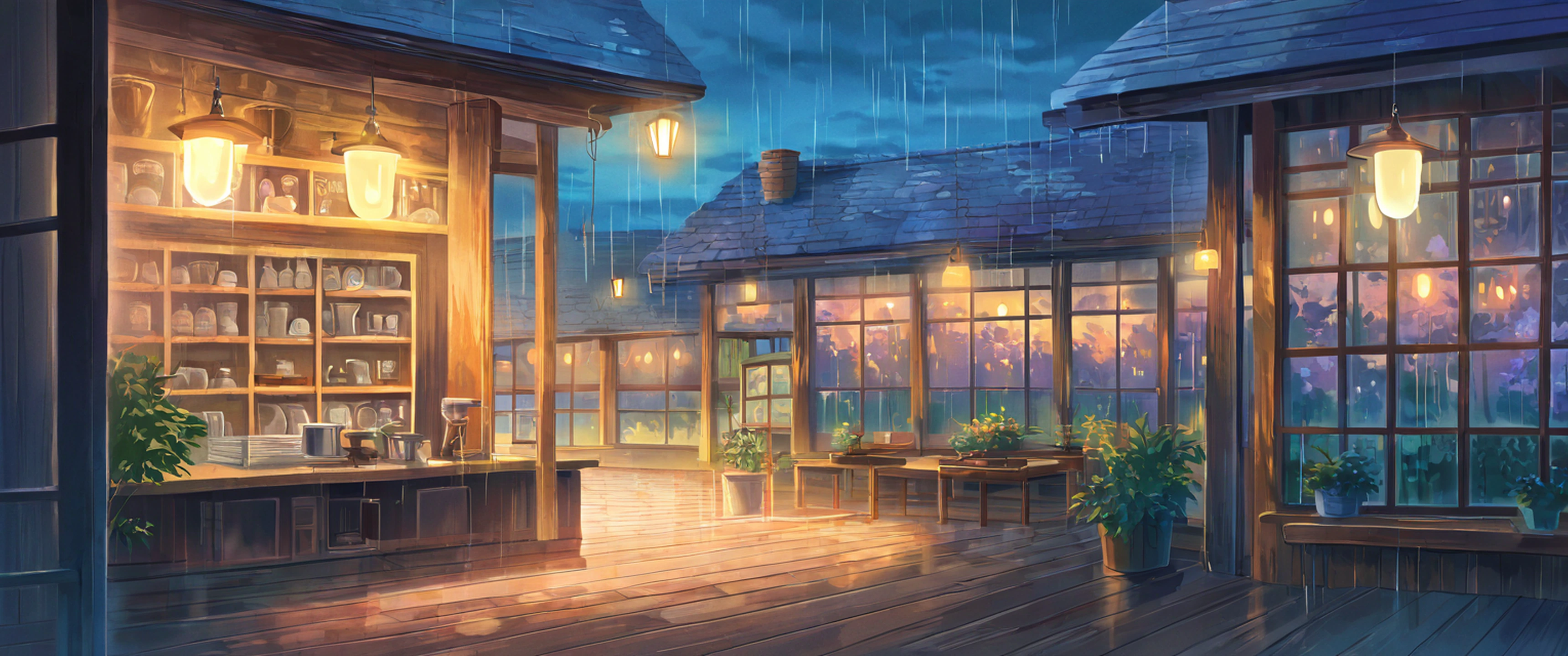 Coffee Shop Morning variant — Japanese aesthetic lofi wallpaper 21:9 32:9 Dual Monitor