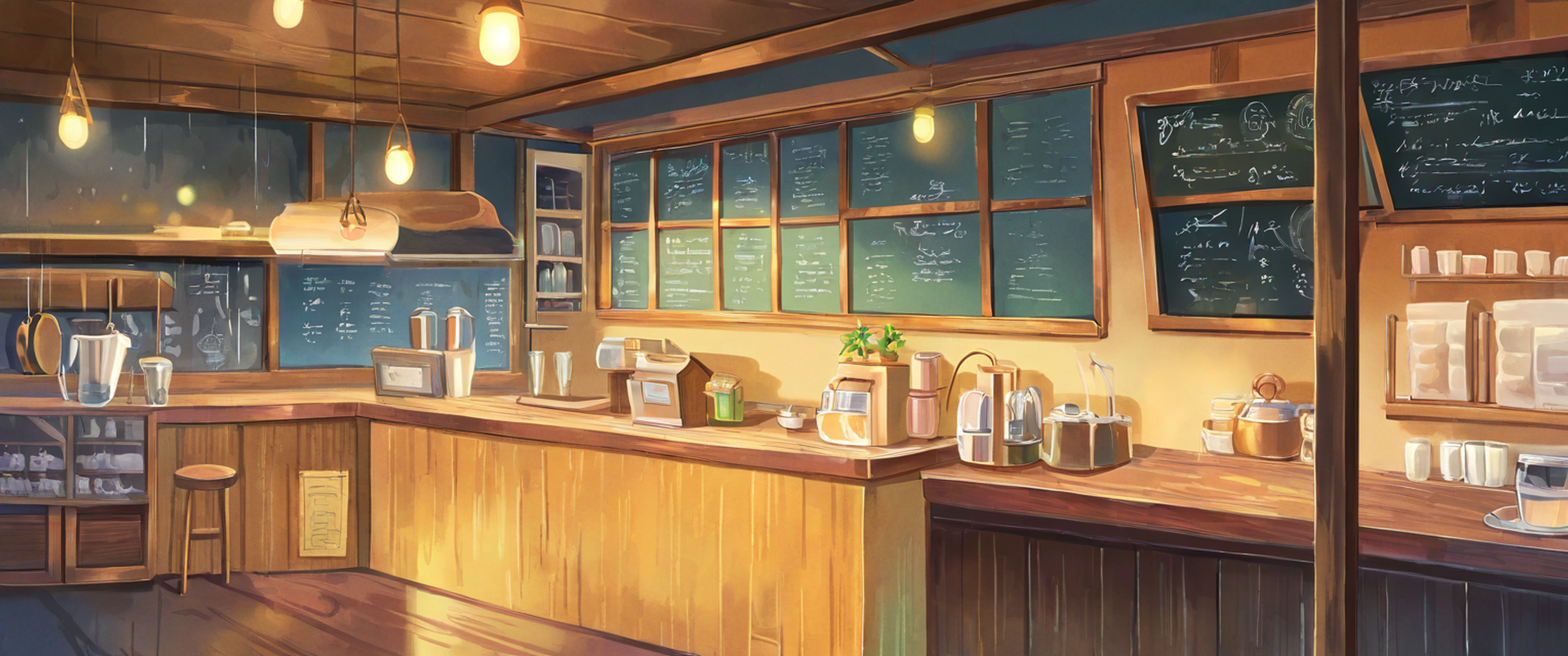 Coffee Shop Morning variant — Japanese aesthetic lofi wallpaper 21:9 32:9 Dual Monitor