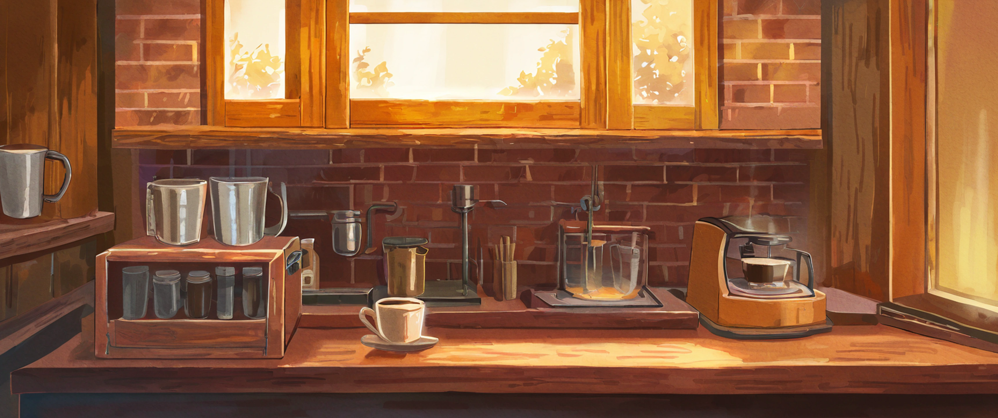 Coffee Shop Morning variant — Japanese aesthetic lofi wallpaper 21:9 32:9 Dual Monitor