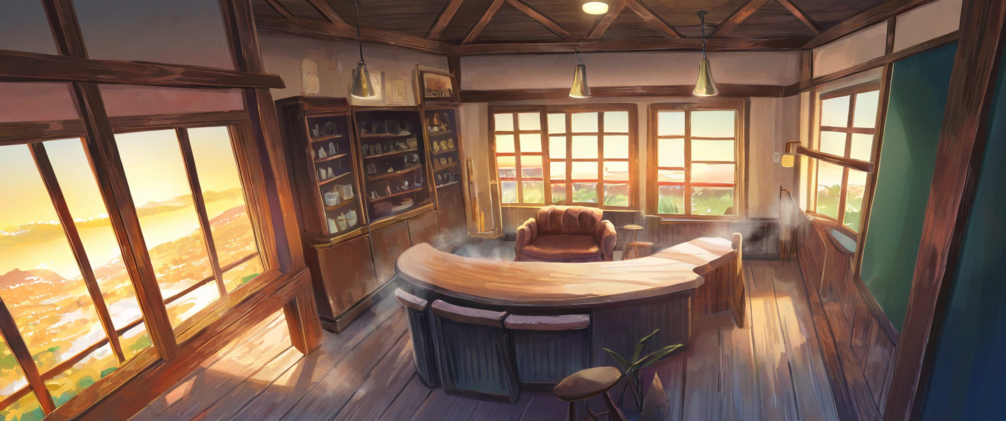 Coffee Shop Morning variant — Japanese aesthetic lofi wallpaper 21:9 32:9 Dual Monitor