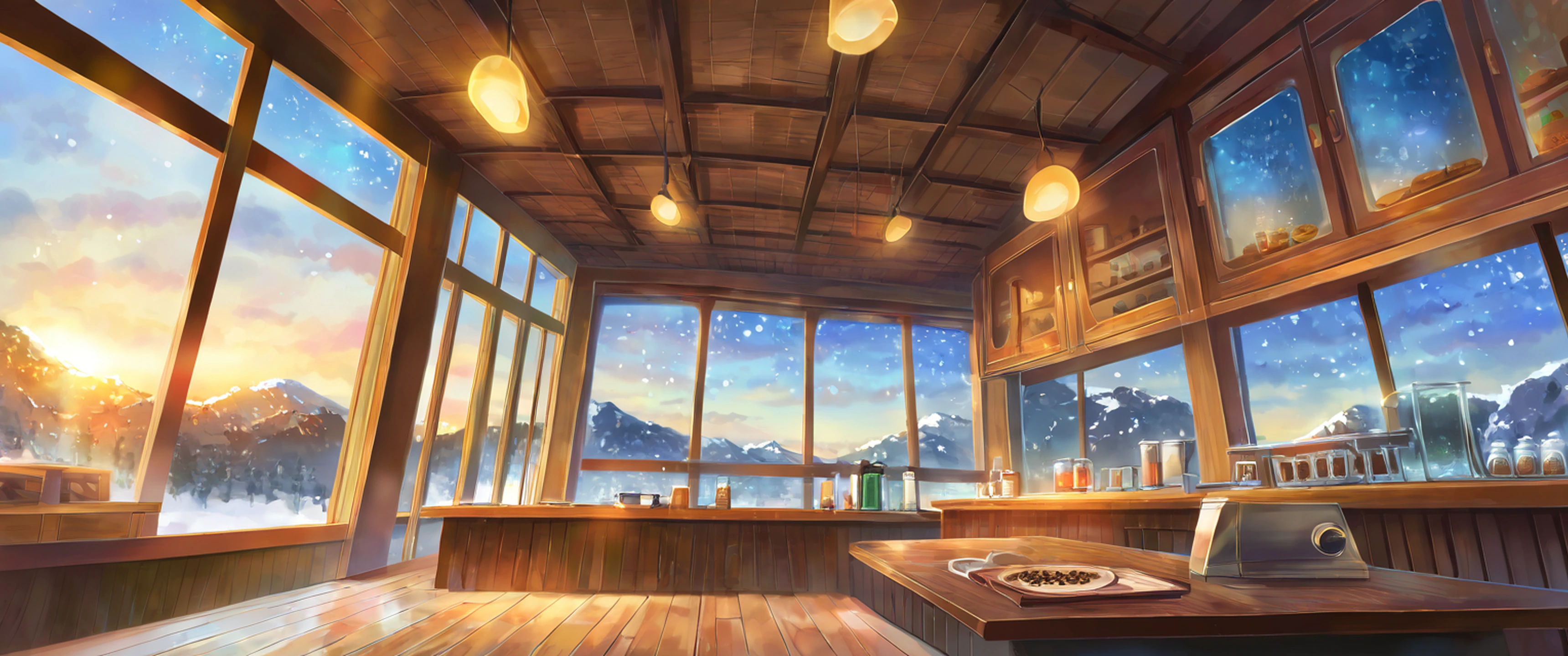 Coffee Shop Morning variant — Japanese aesthetic lofi wallpaper 21:9 32:9 Dual Monitor