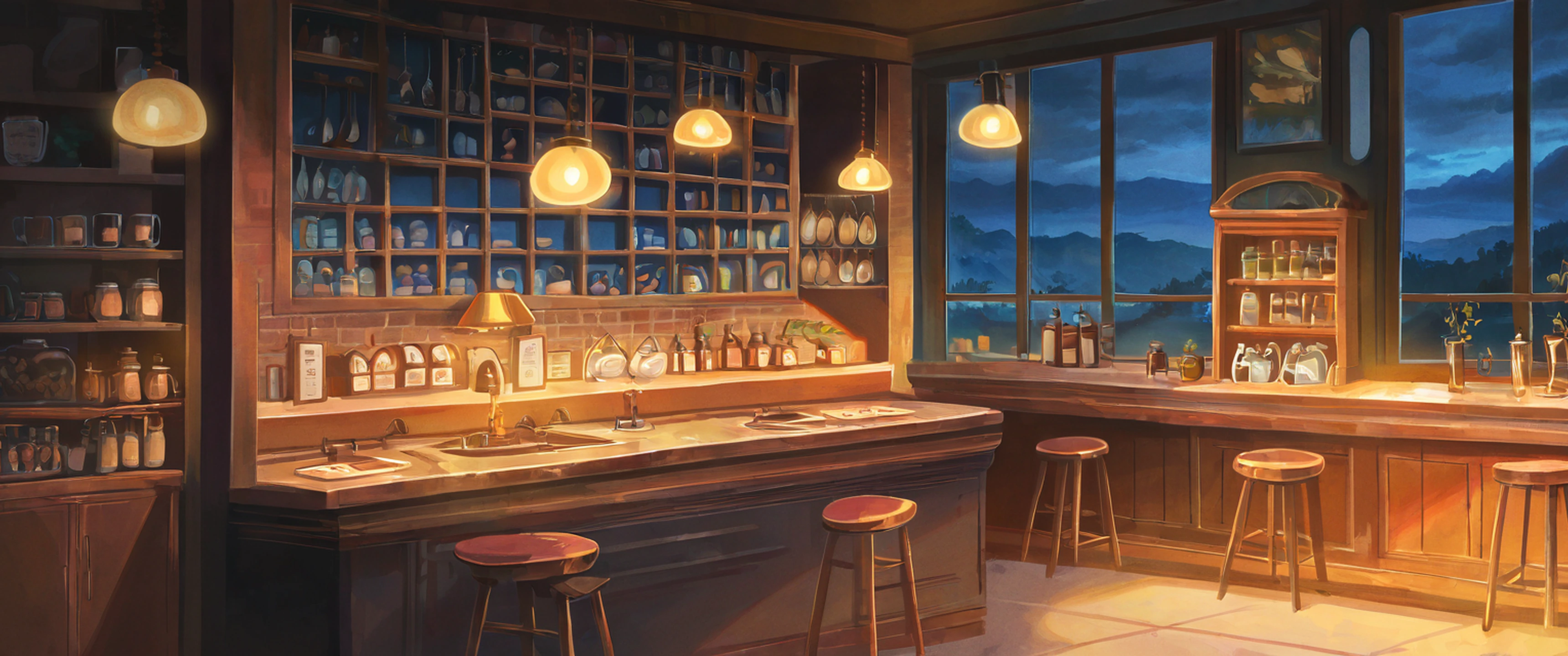 Coffee Shop Morning variant — Japanese aesthetic lofi wallpaper 21:9 32:9 Dual Monitor