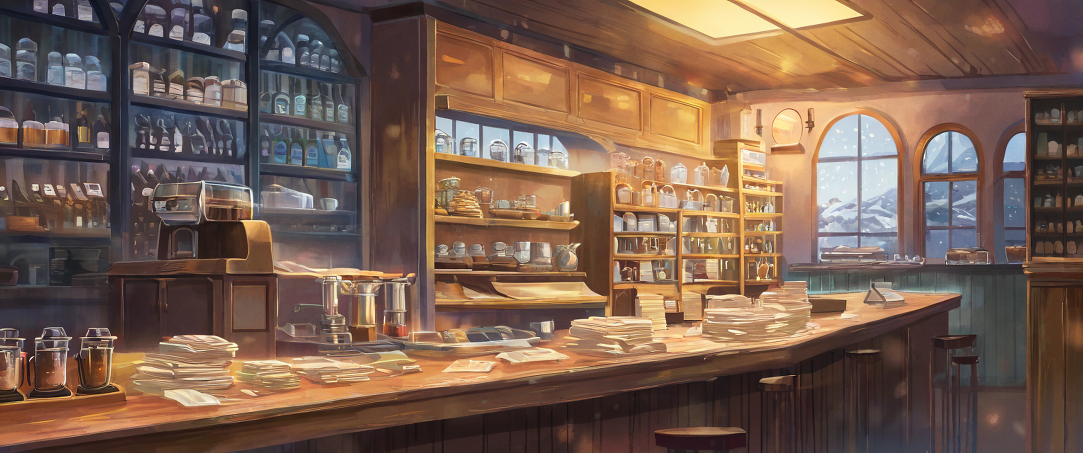 Coffee Shop Morning variant — Japanese aesthetic lofi wallpaper 21:9 32:9 Dual Monitor