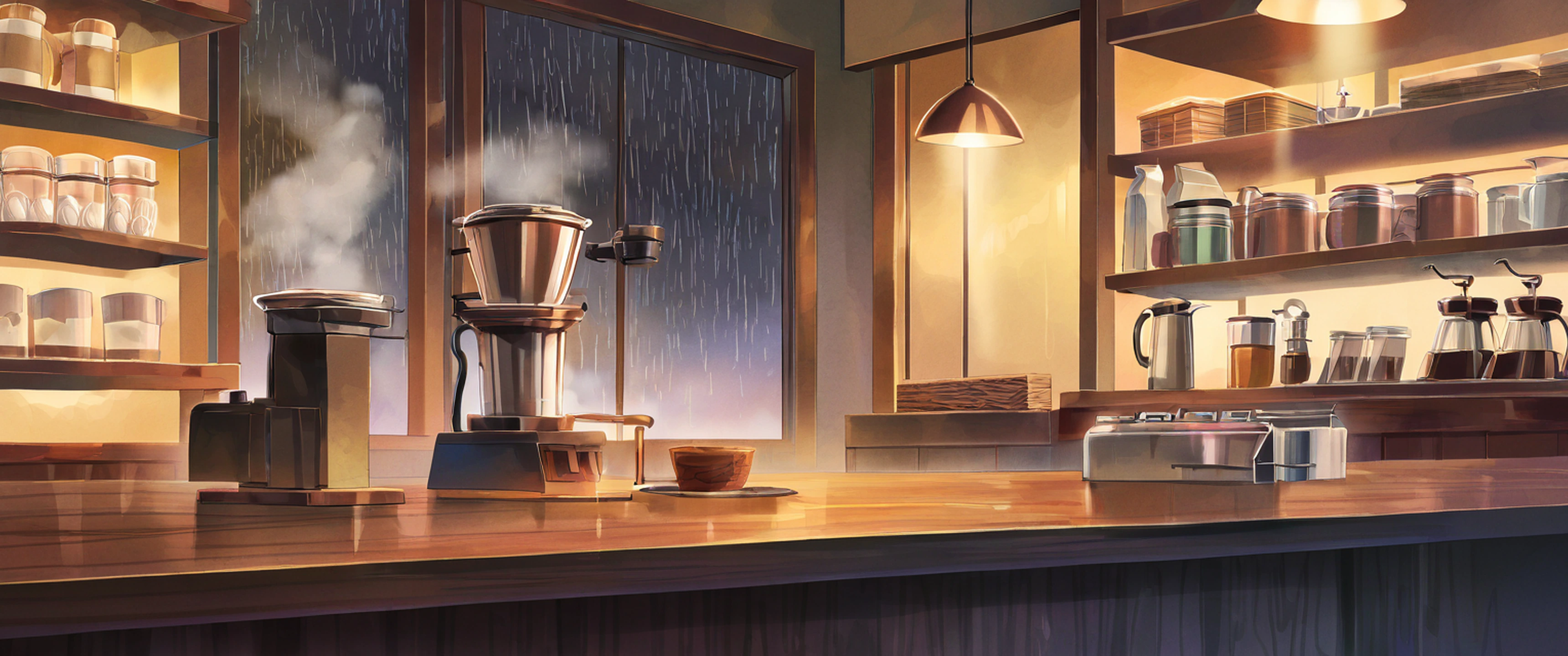 Coffee Shop Morning variant — Japanese aesthetic lofi wallpaper 21:9 32:9 Dual Monitor