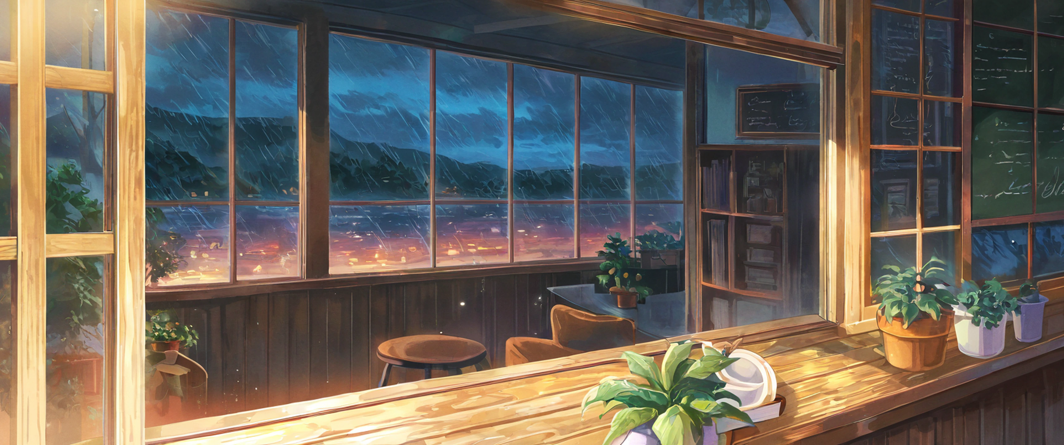 Coffee Shop Morning variant — Japanese aesthetic lofi wallpaper 21:9 32:9 Dual Monitor