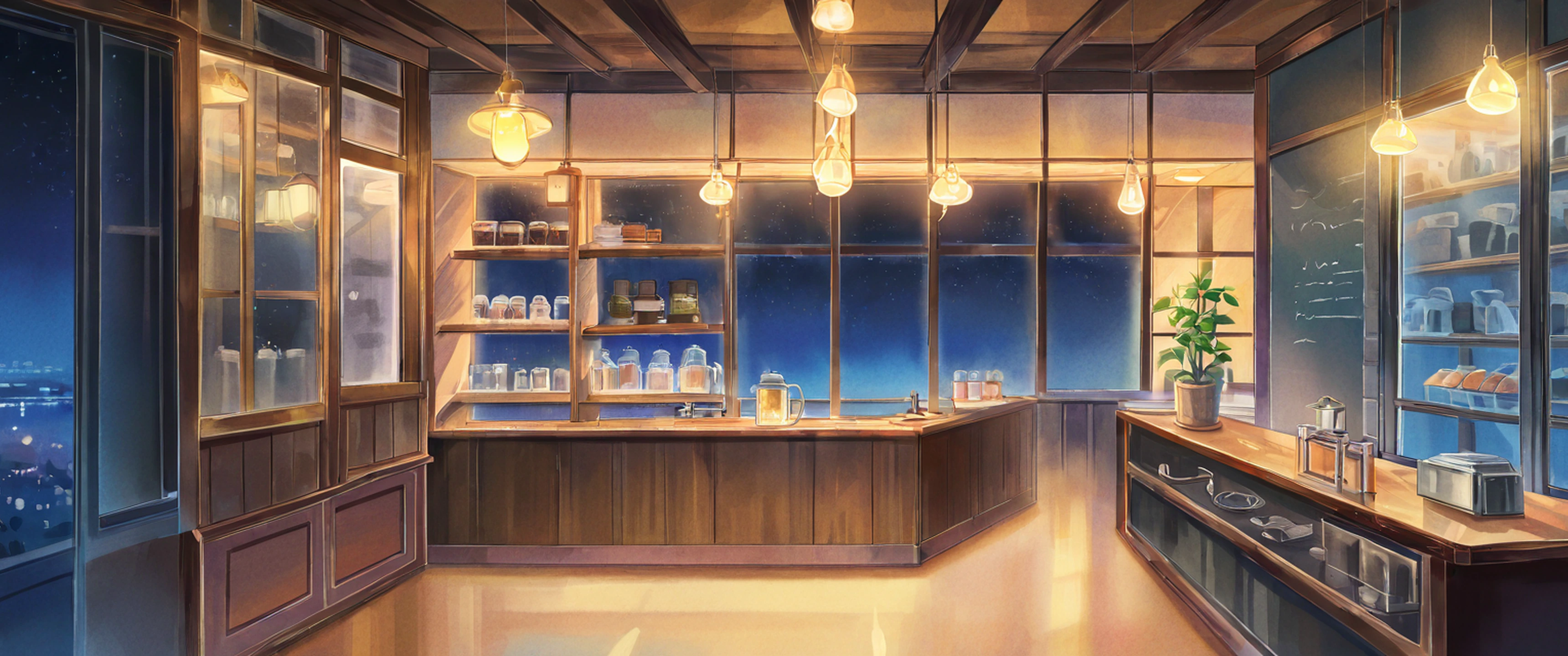 Coffee Shop Morning variant — Japanese aesthetic lofi wallpaper 21:9 32:9 Dual Monitor