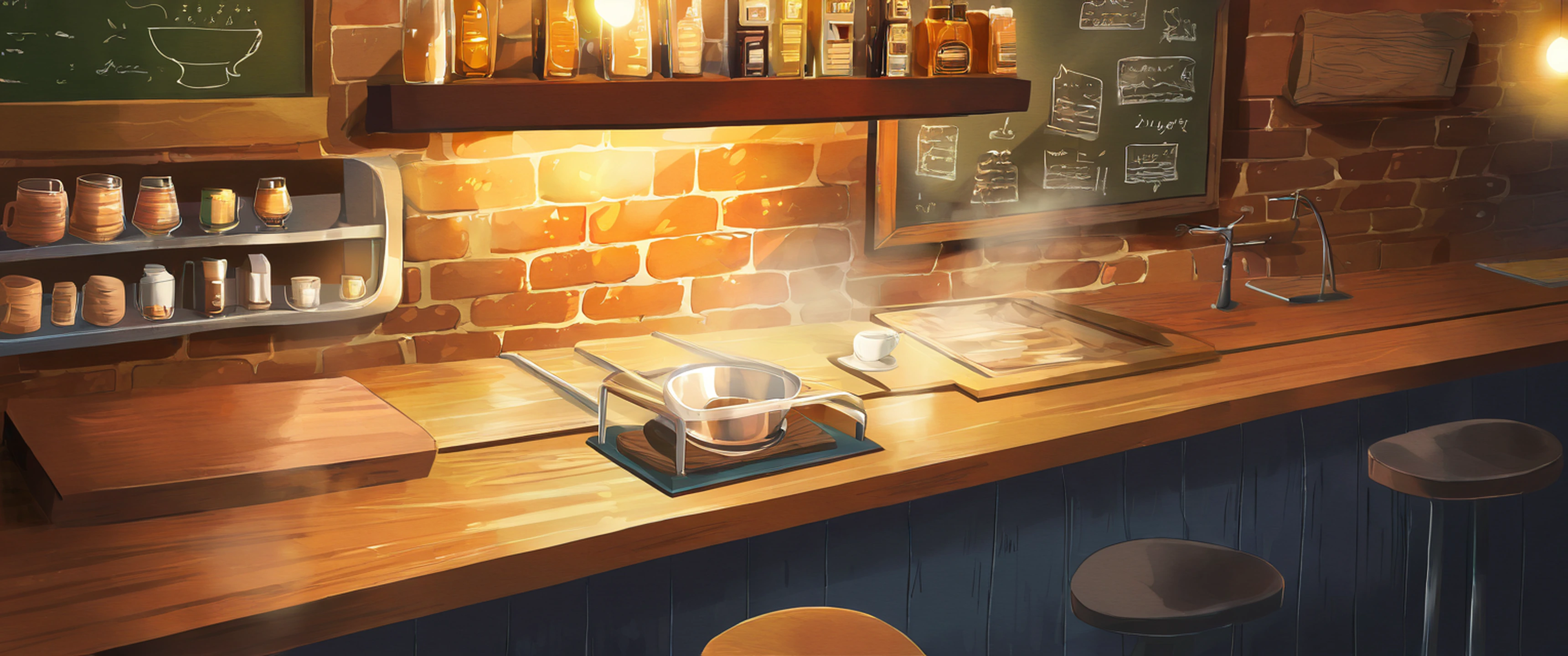 Coffee Shop Morning variant — Japanese aesthetic lofi wallpaper 21:9 32:9 Dual Monitor