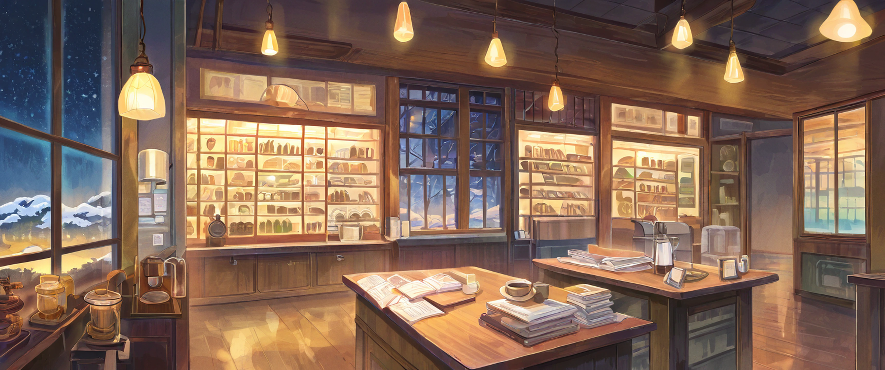 Coffee Shop Morning variant — Japanese aesthetic lofi wallpaper 21:9 32:9 Dual Monitor
