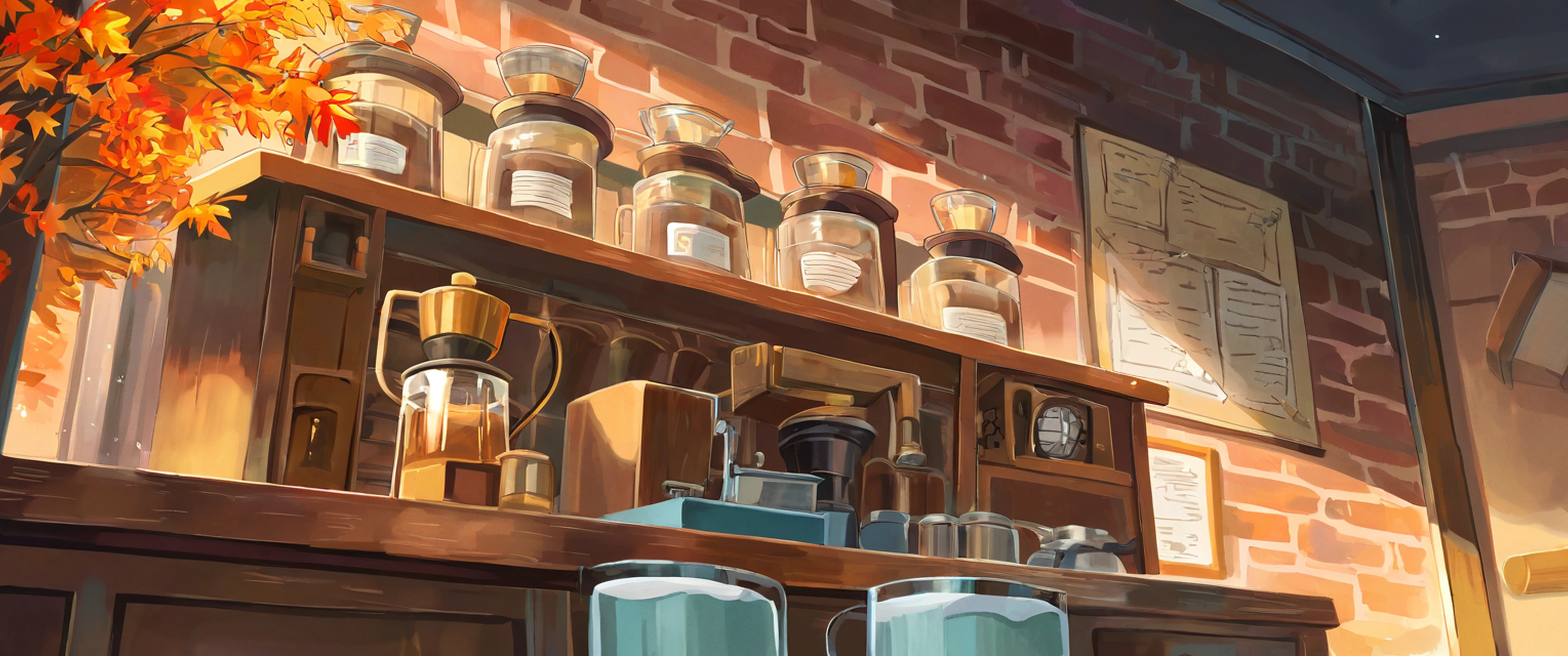 Coffee Shop Morning variant — Japanese aesthetic lofi wallpaper 21:9 32:9 Dual Monitor