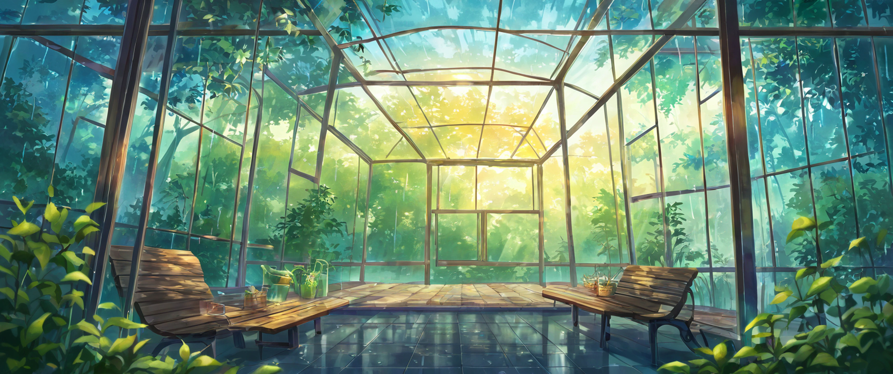 Greenhouse Morning lofi wallpaper