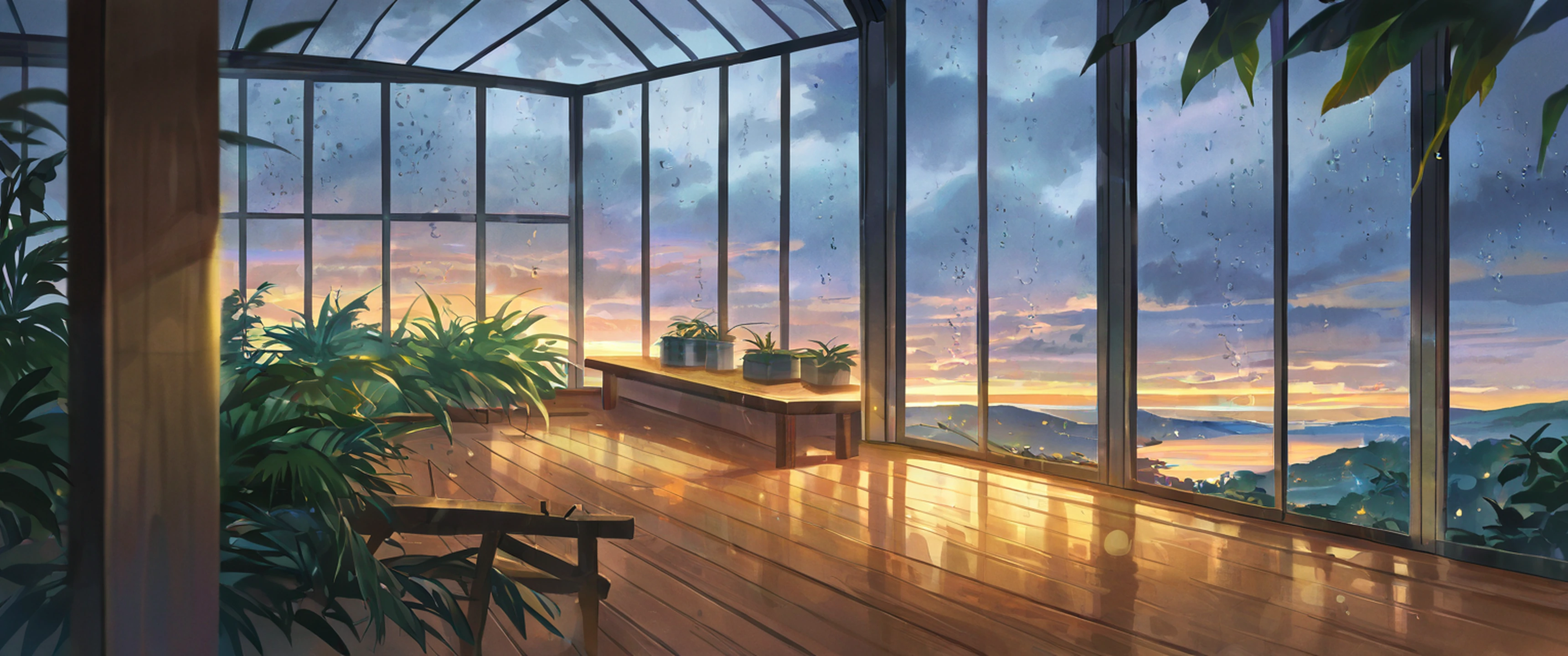Greenhouse Morning lofi wallpaper
