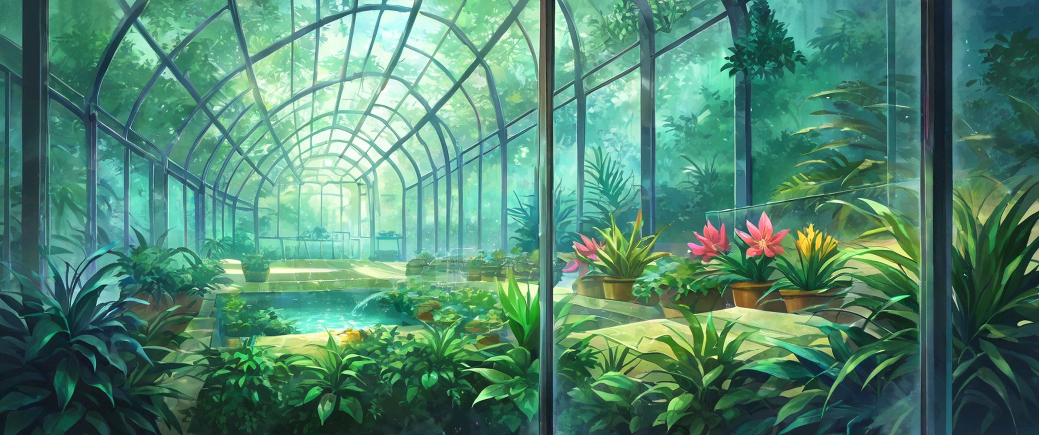 Greenhouse Morning lofi wallpaper