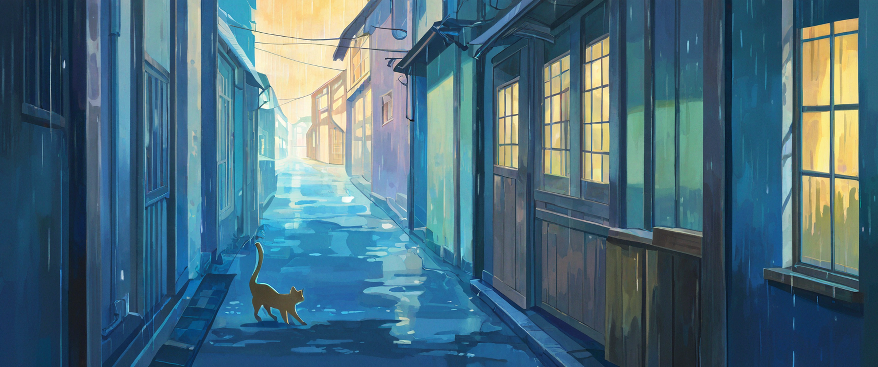 Old Alley Rain lofi wallpaper