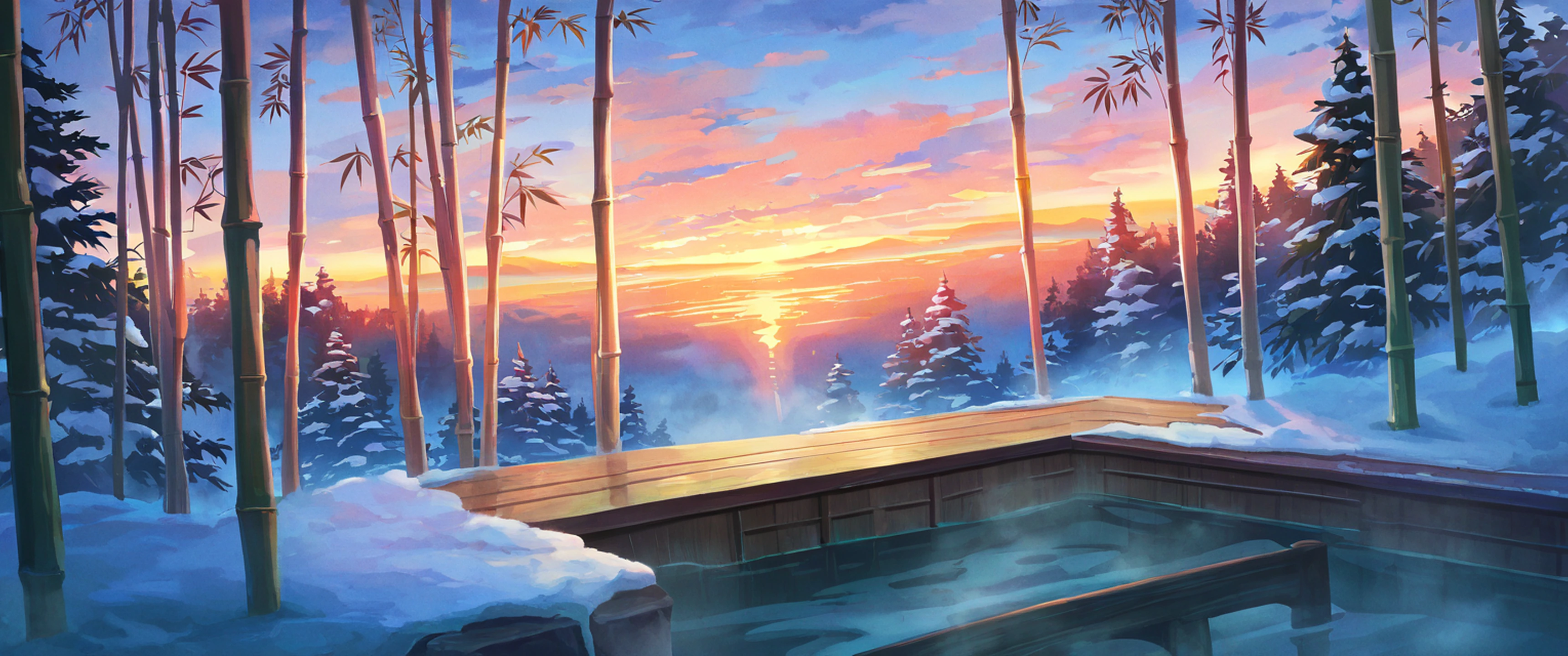 Onsen Winter lofi wallpaper
