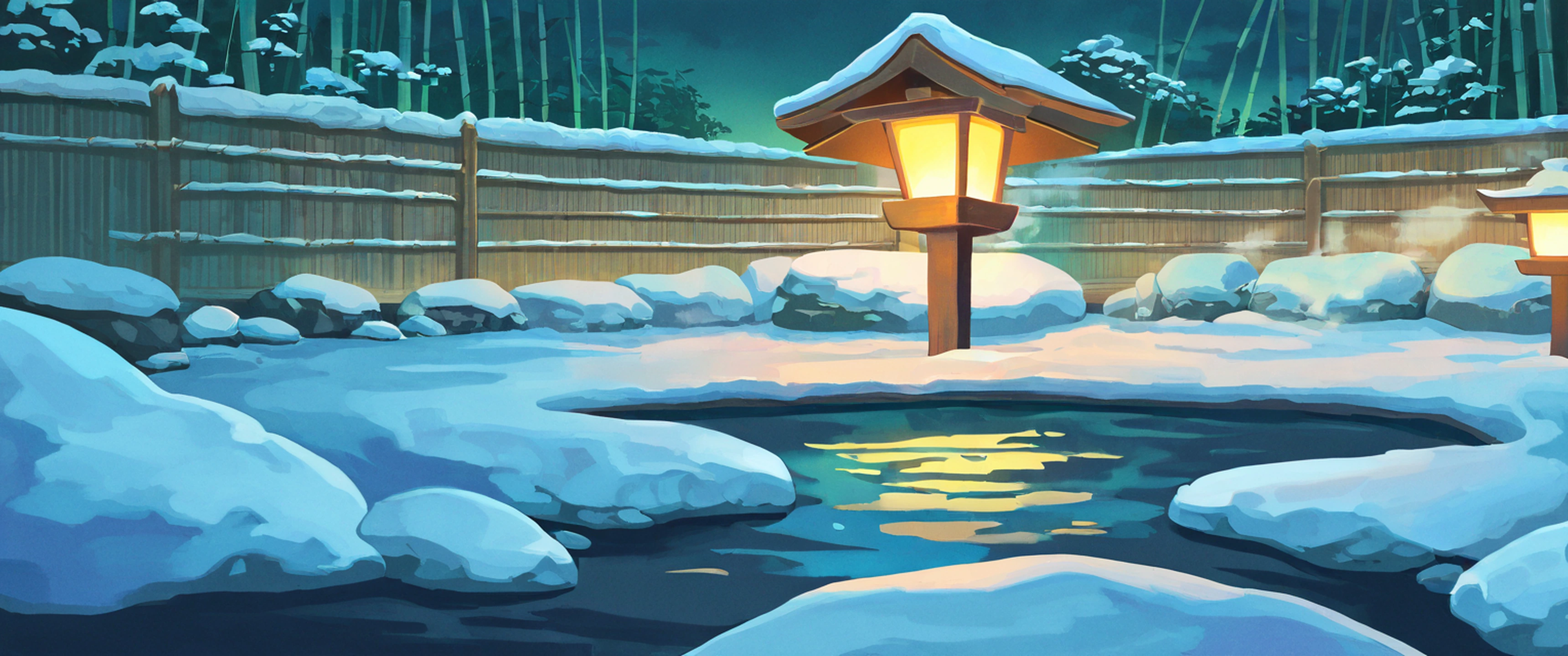Onsen Winter lofi wallpaper