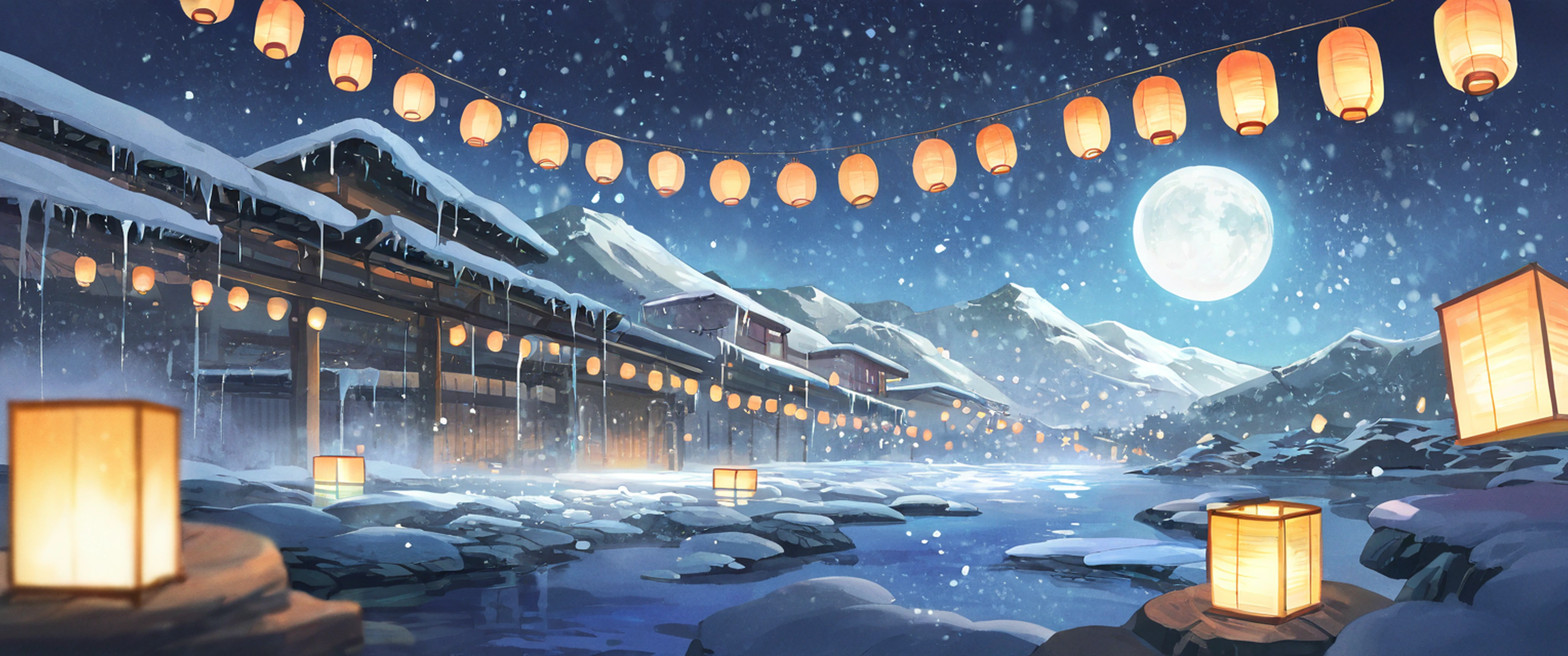 Onsen Winter lofi wallpaper