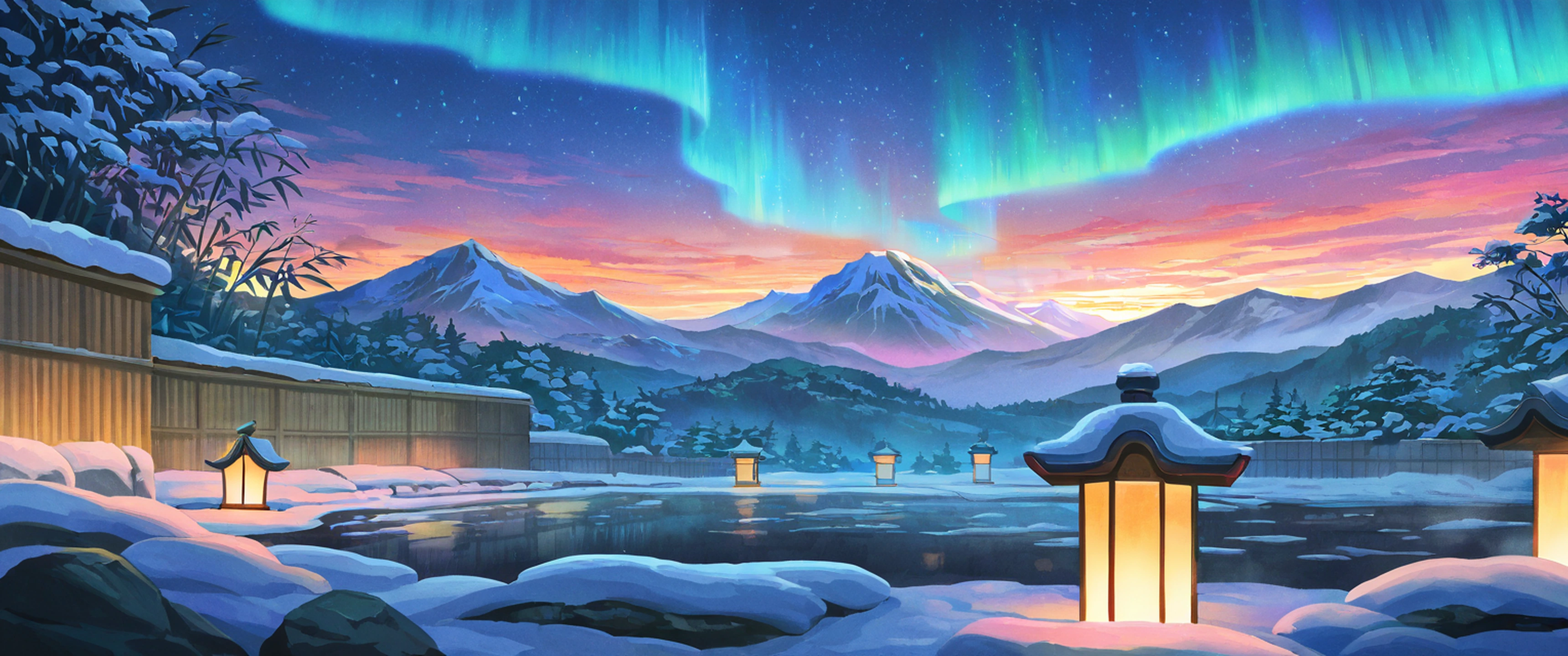 Onsen Winter lofi wallpaper