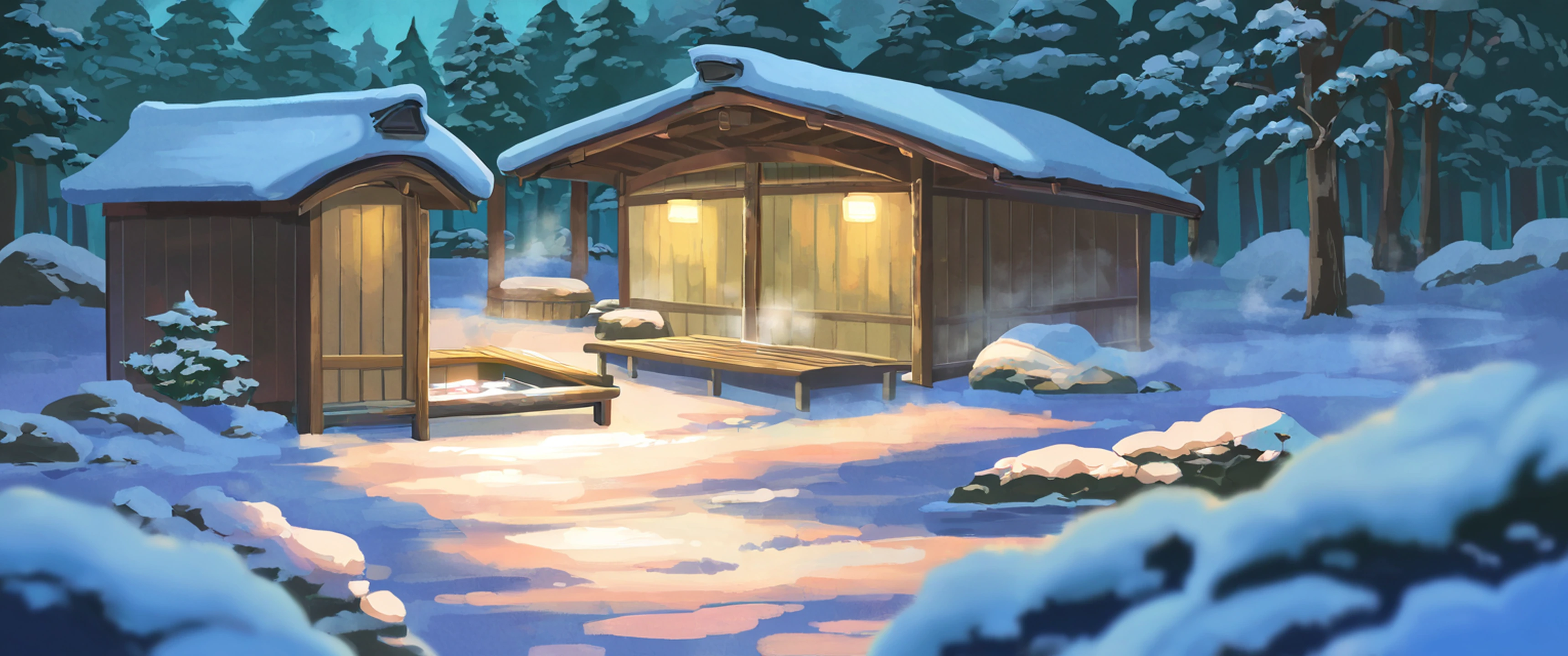 Onsen Winter lofi wallpaper
