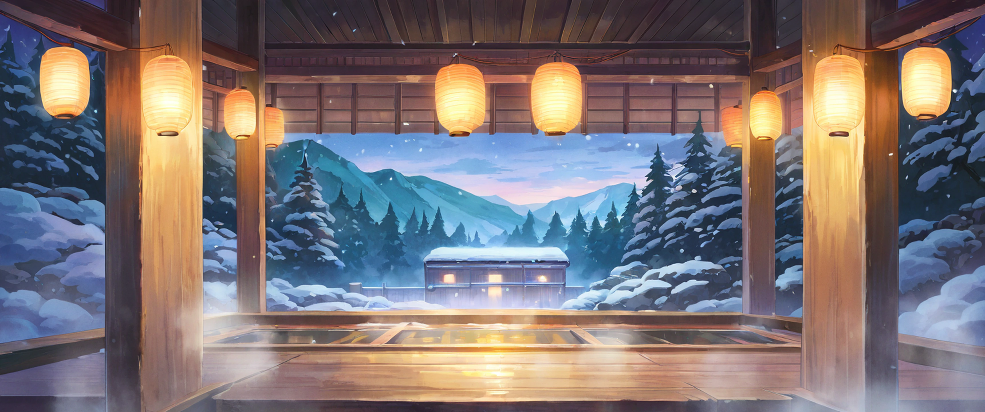 Onsen Winter lofi wallpaper