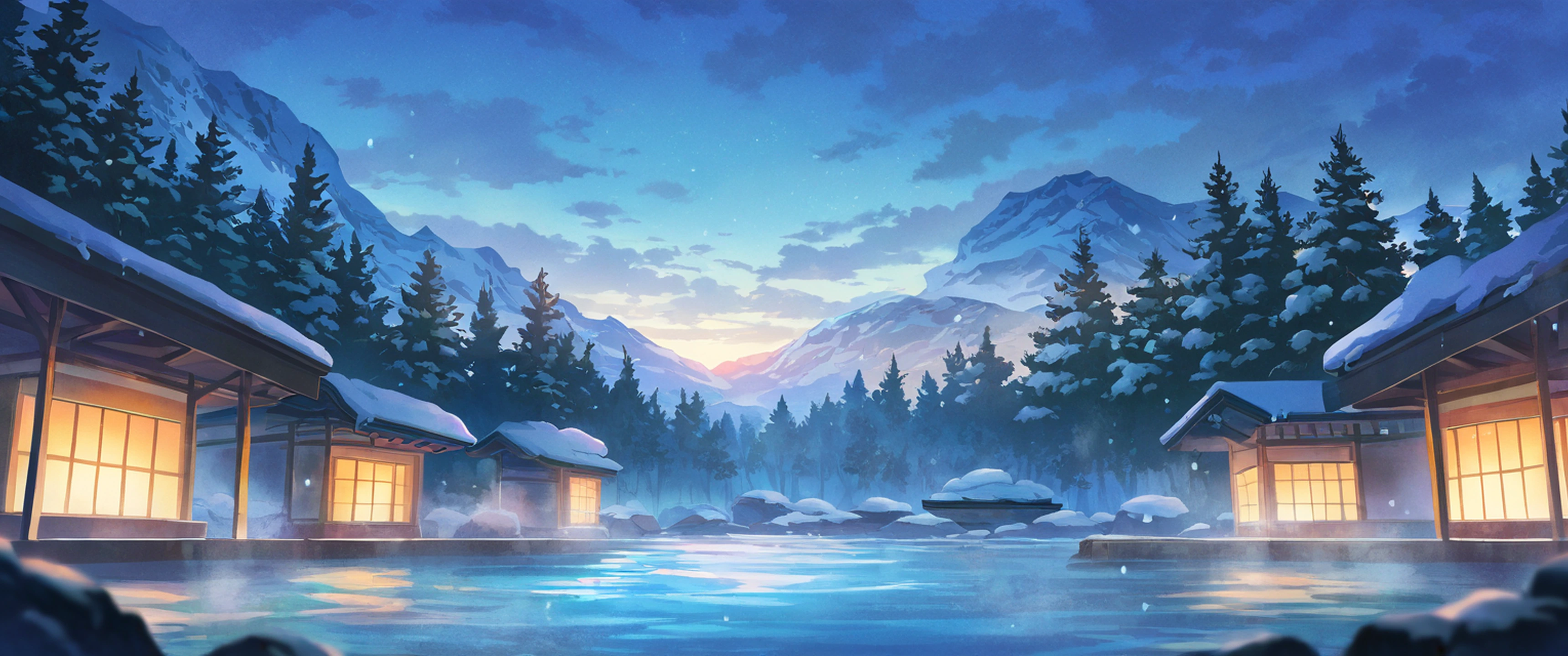 Onsen Winter lofi wallpaper