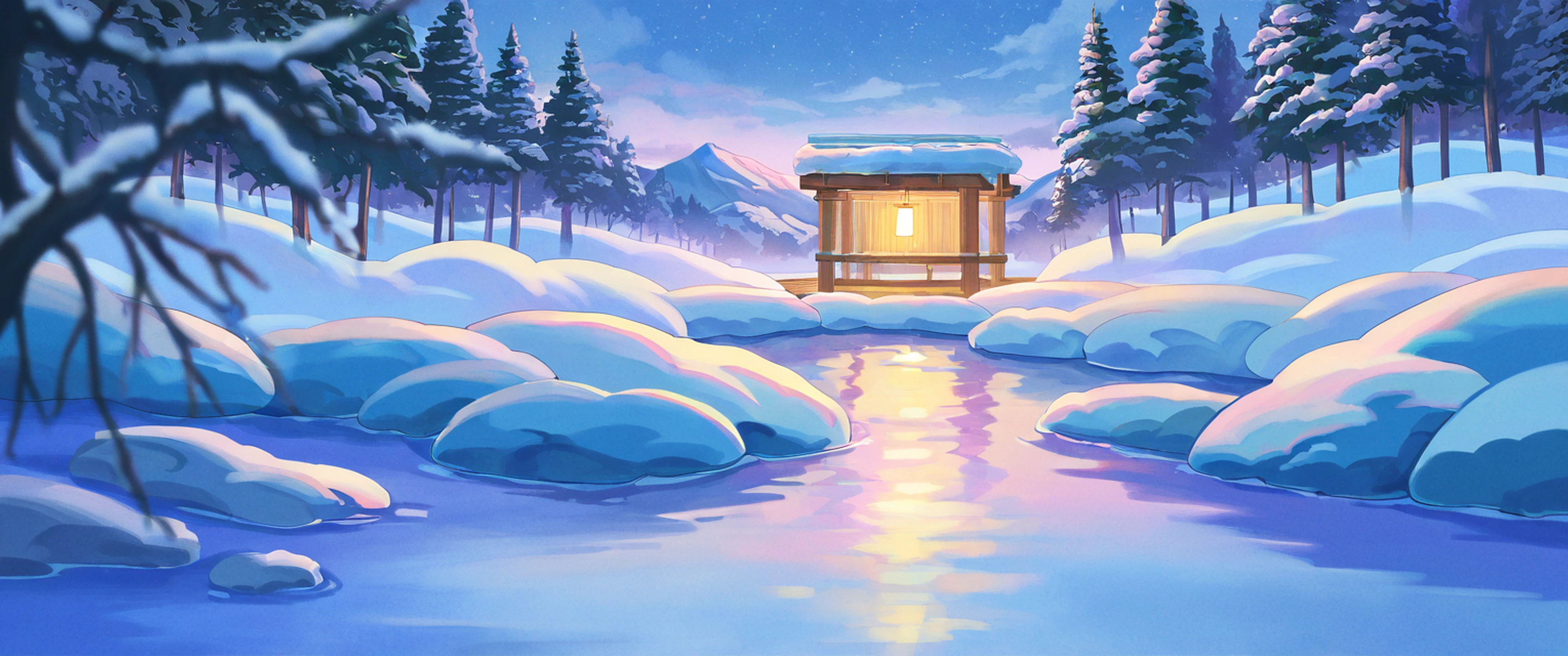 Onsen Winter lofi wallpaper