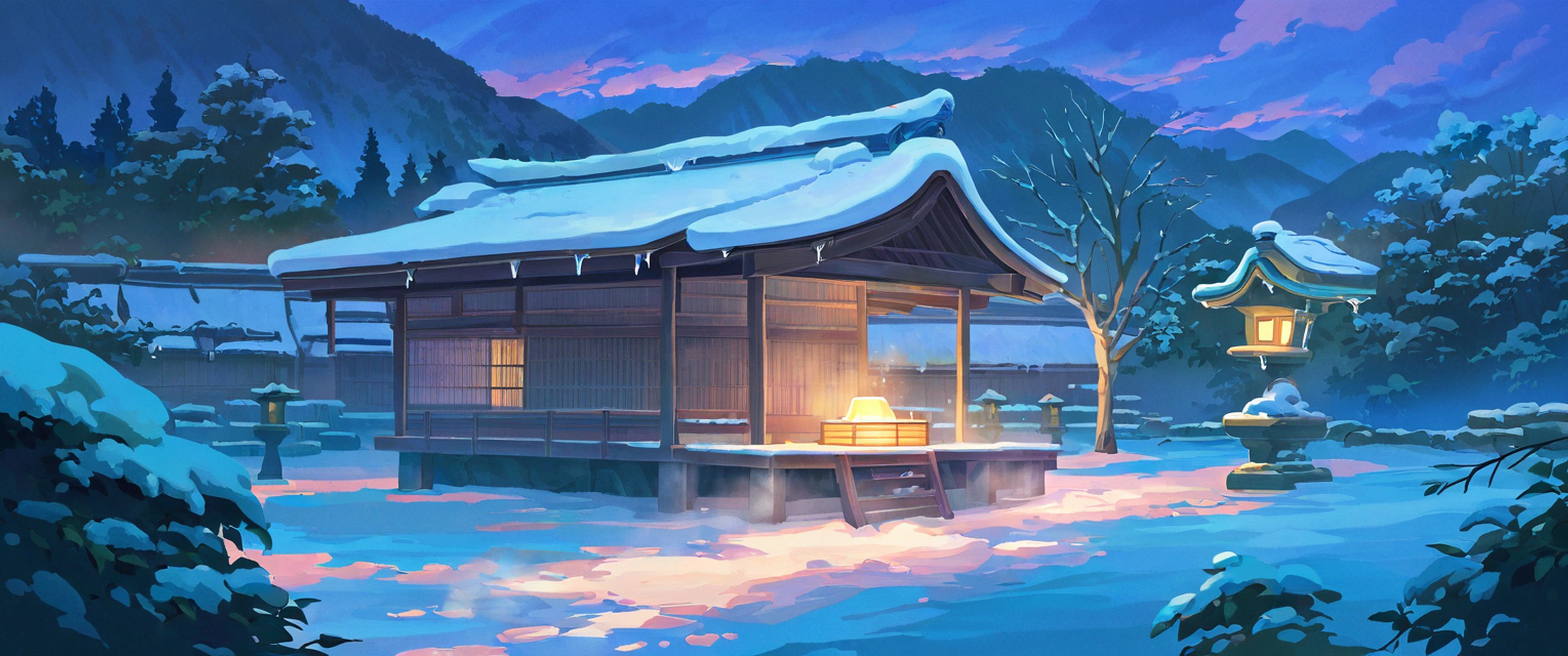 Onsen Winter lofi wallpaper