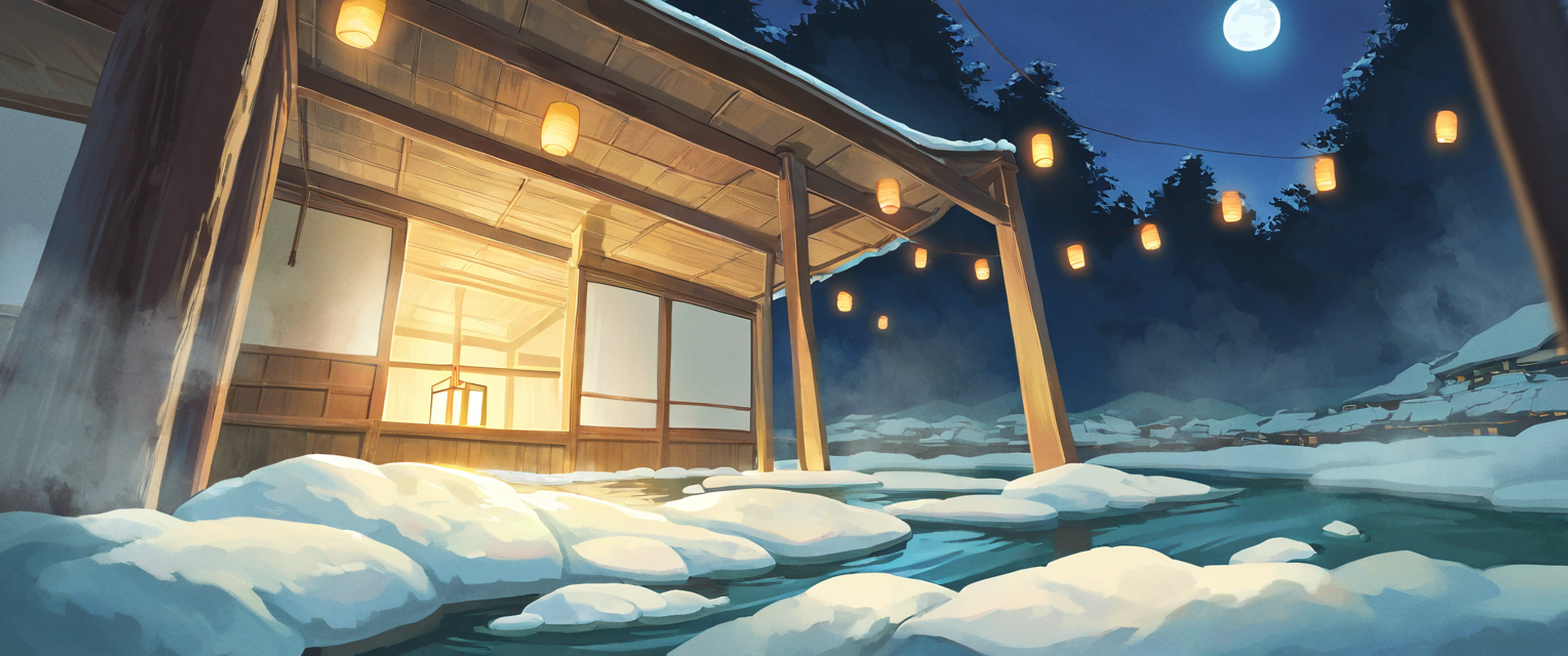 Onsen Winter lofi wallpaper