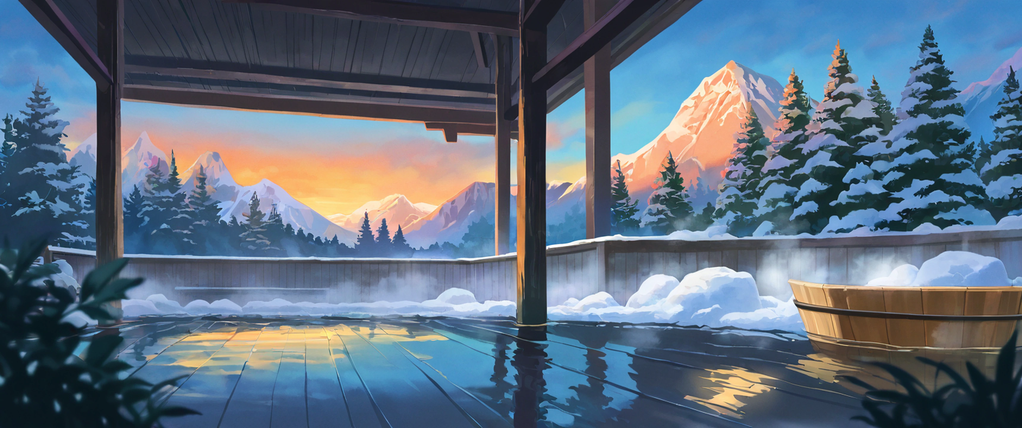 Onsen Winter lofi wallpaper