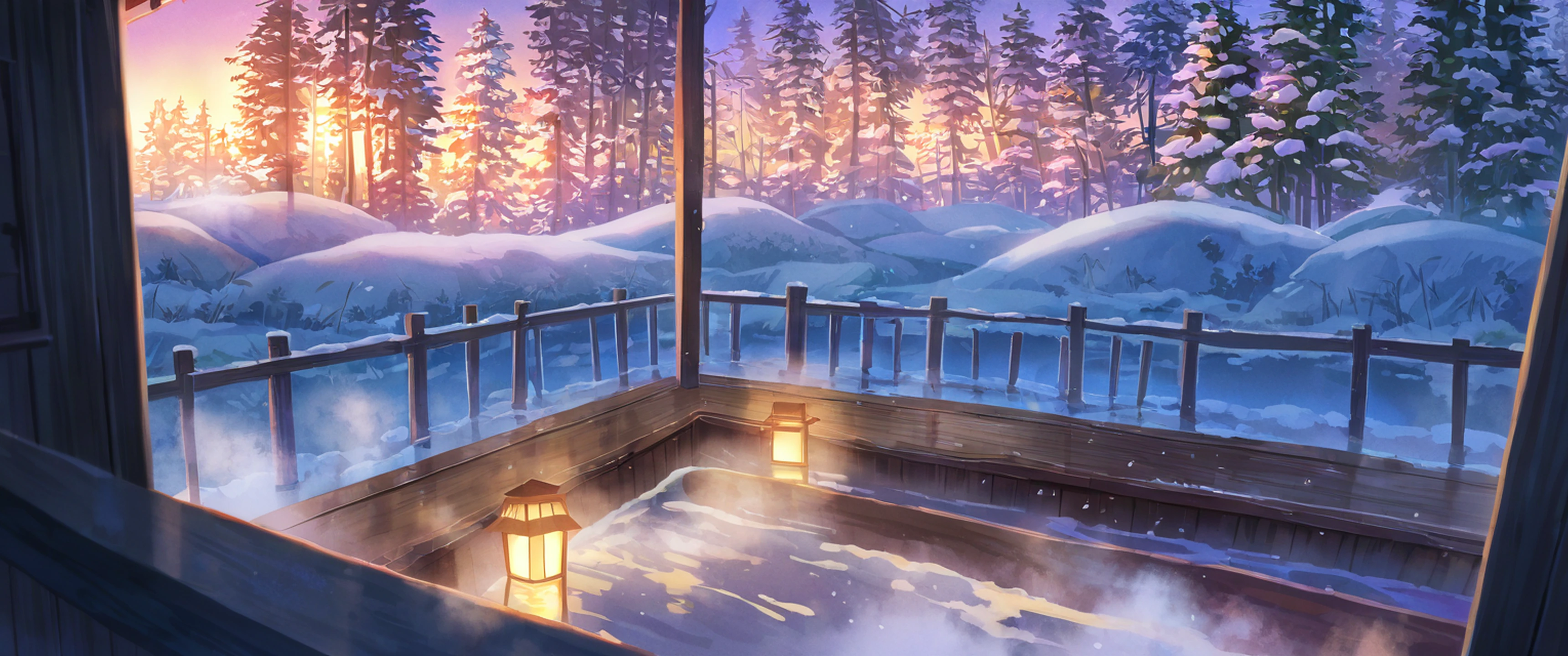 Onsen Winter lofi wallpaper