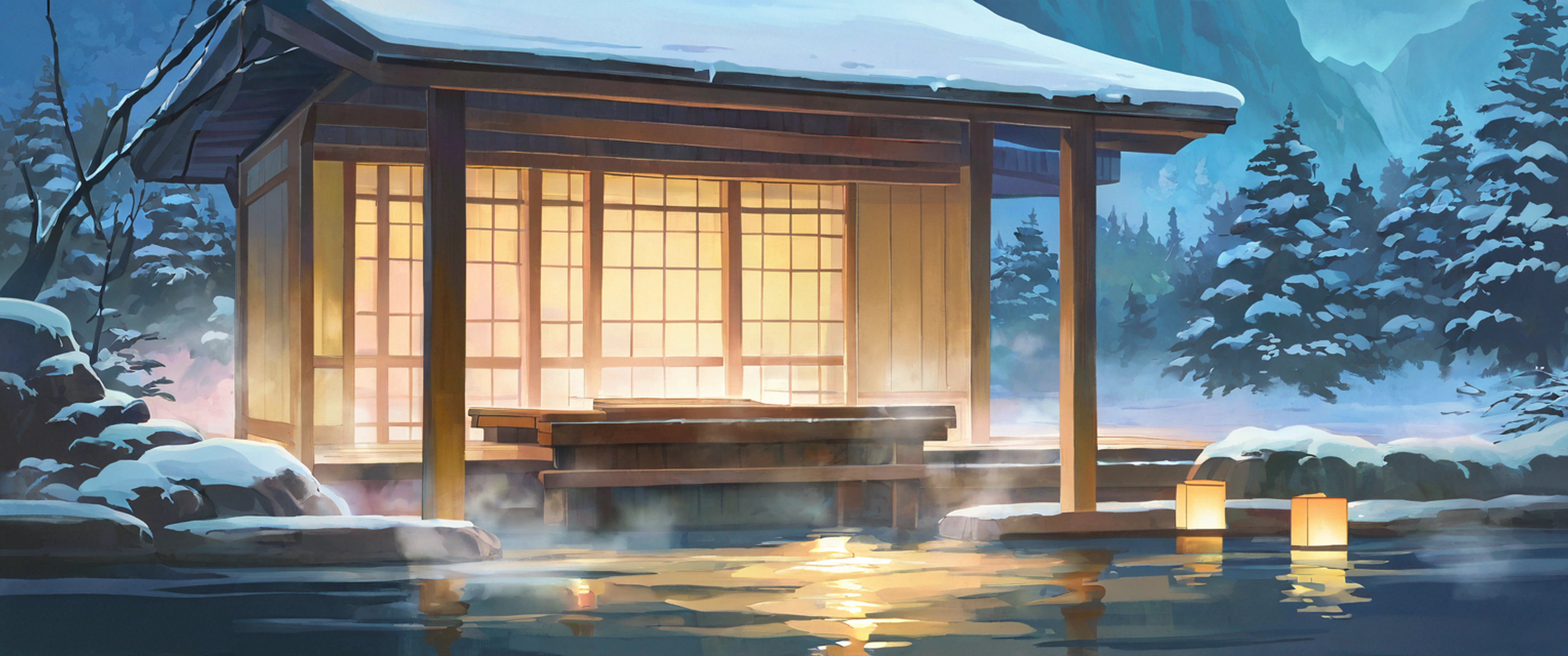 Onsen Winter lofi wallpaper