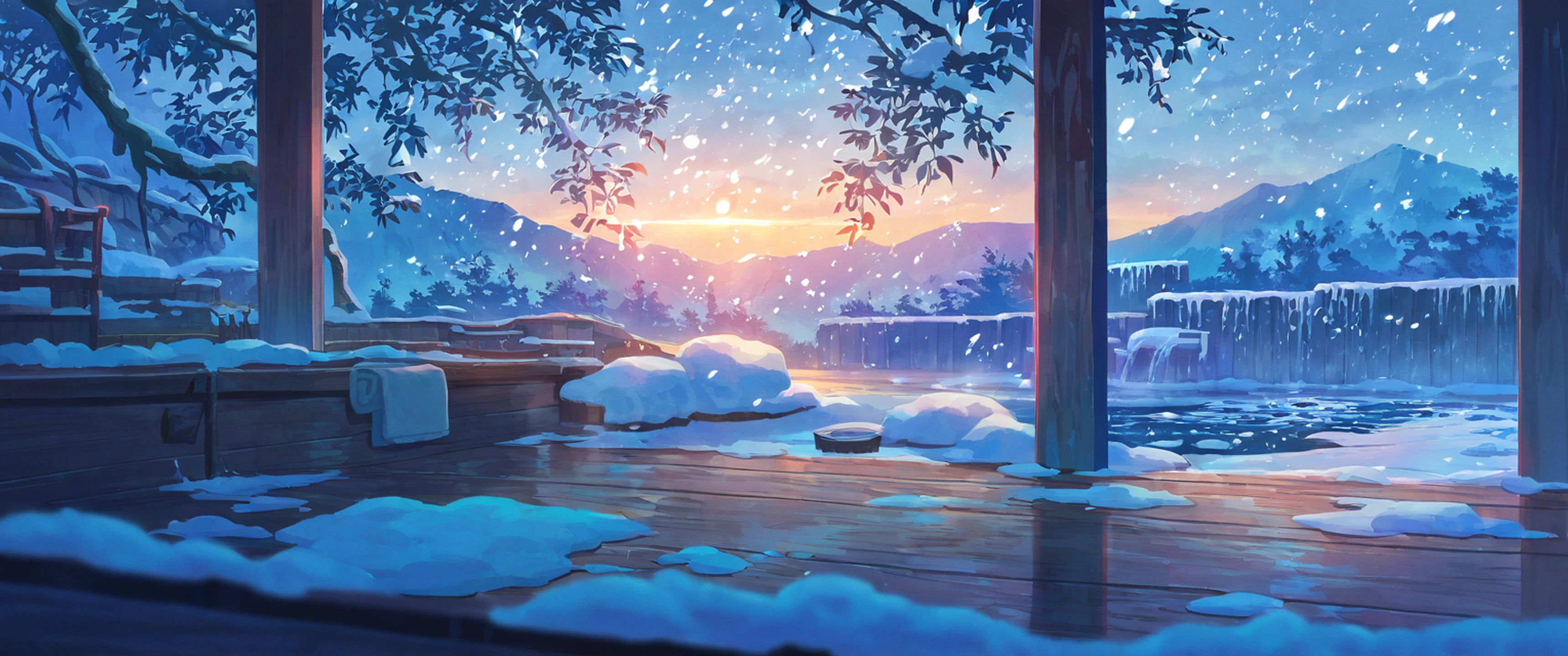 Onsen Winter lofi wallpaper