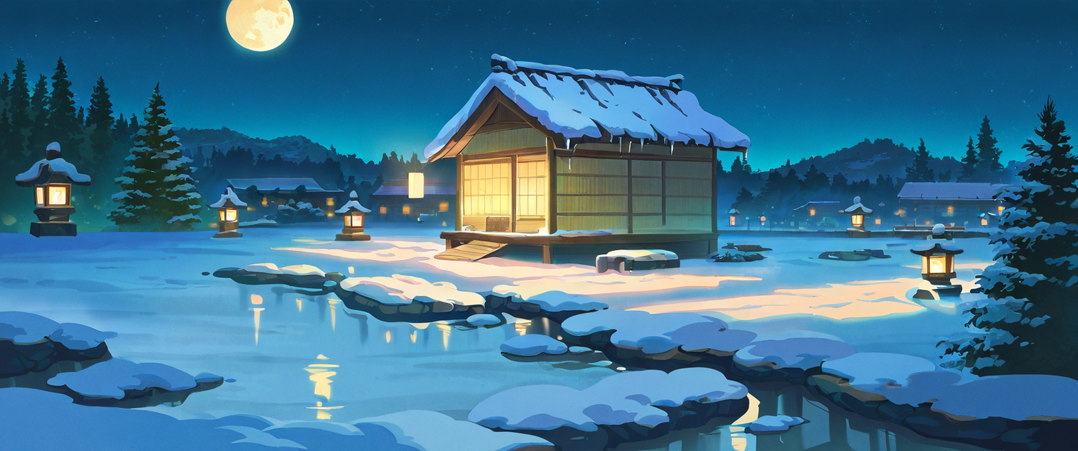 onsen winter lofi wallpaper