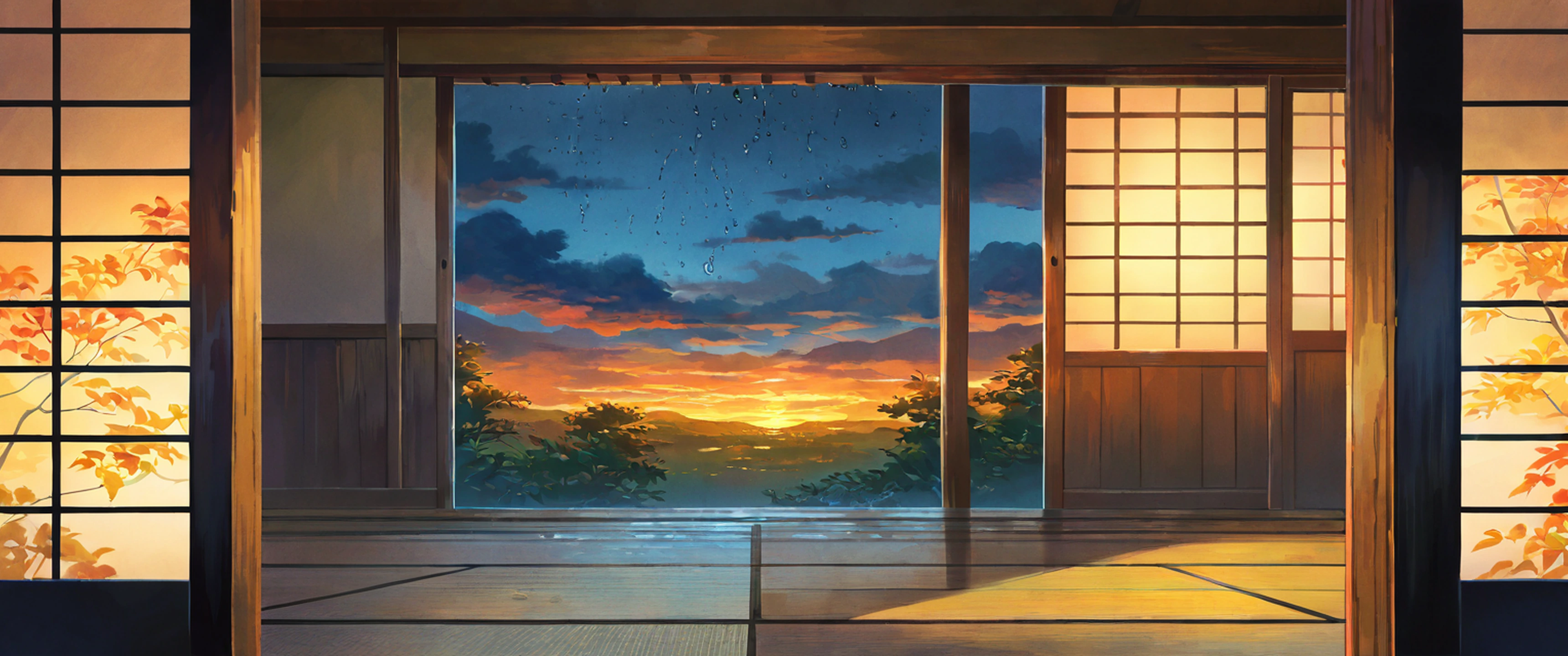 Rainy Porch Engawa lofi wallpaper