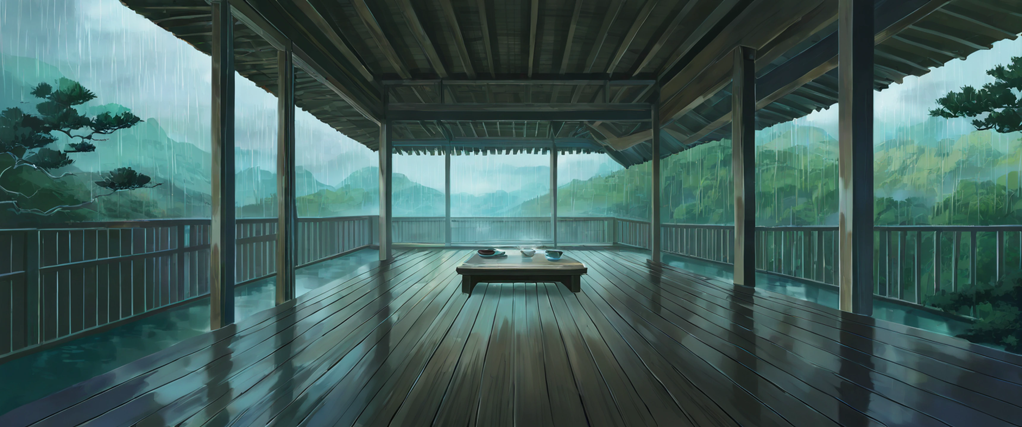 Rainy Porch Engawa lofi wallpaper
