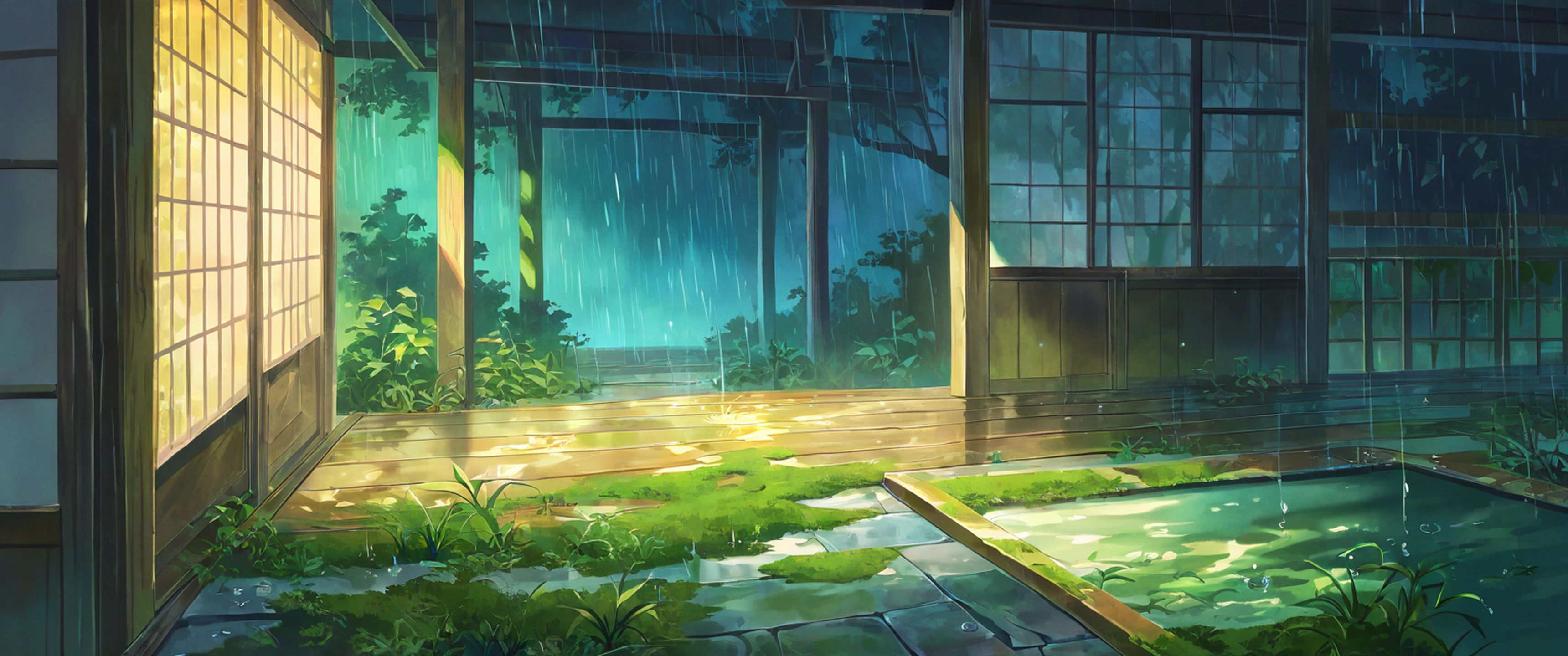 Rainy Porch Engawa lofi wallpaper