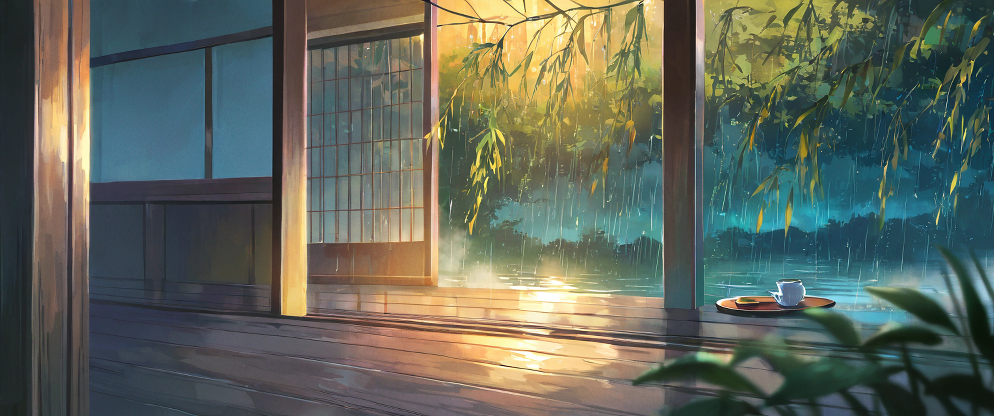 Rainy Porch Engawa lofi wallpaper