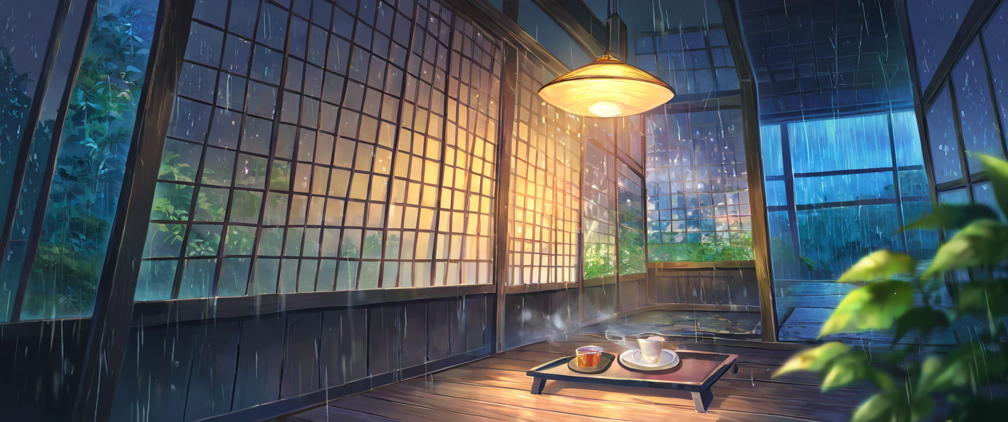 Rainy Porch Engawa lofi wallpaper