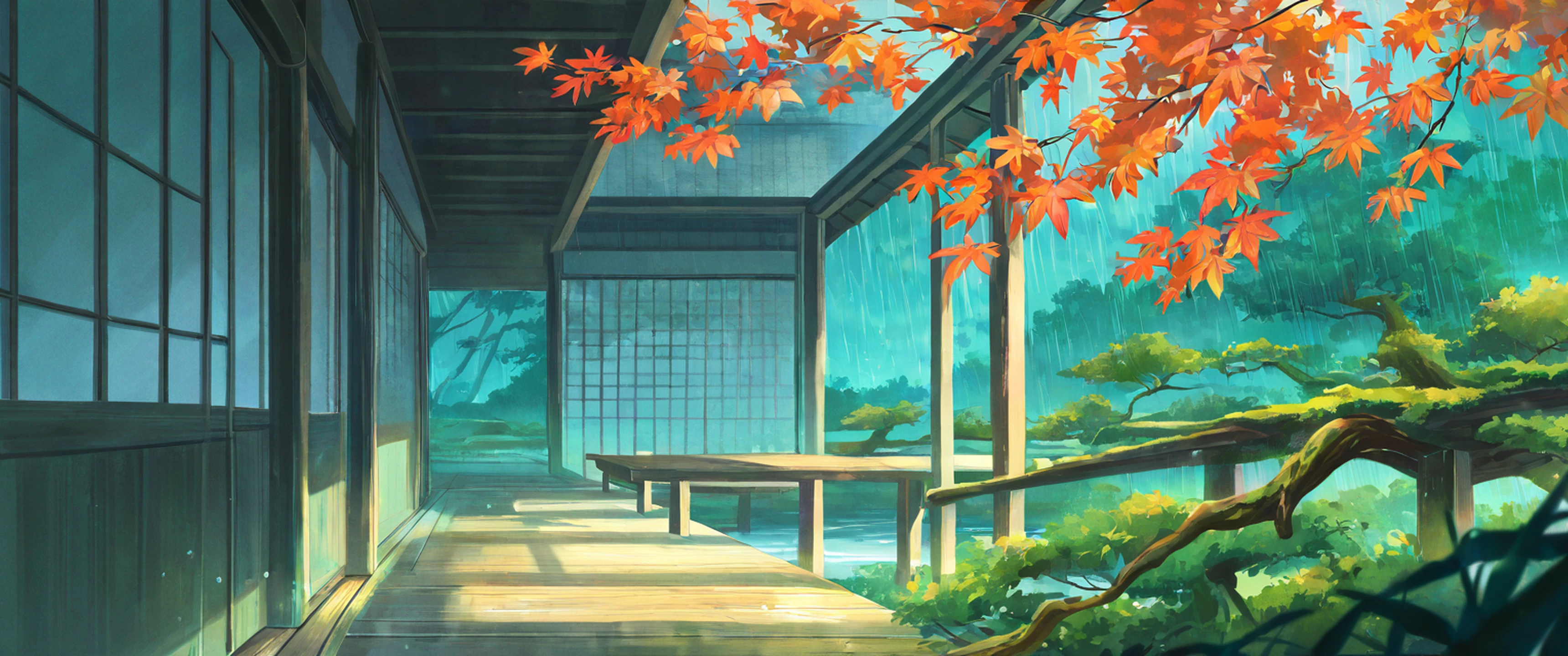 Rainy Porch Engawa lofi wallpaper