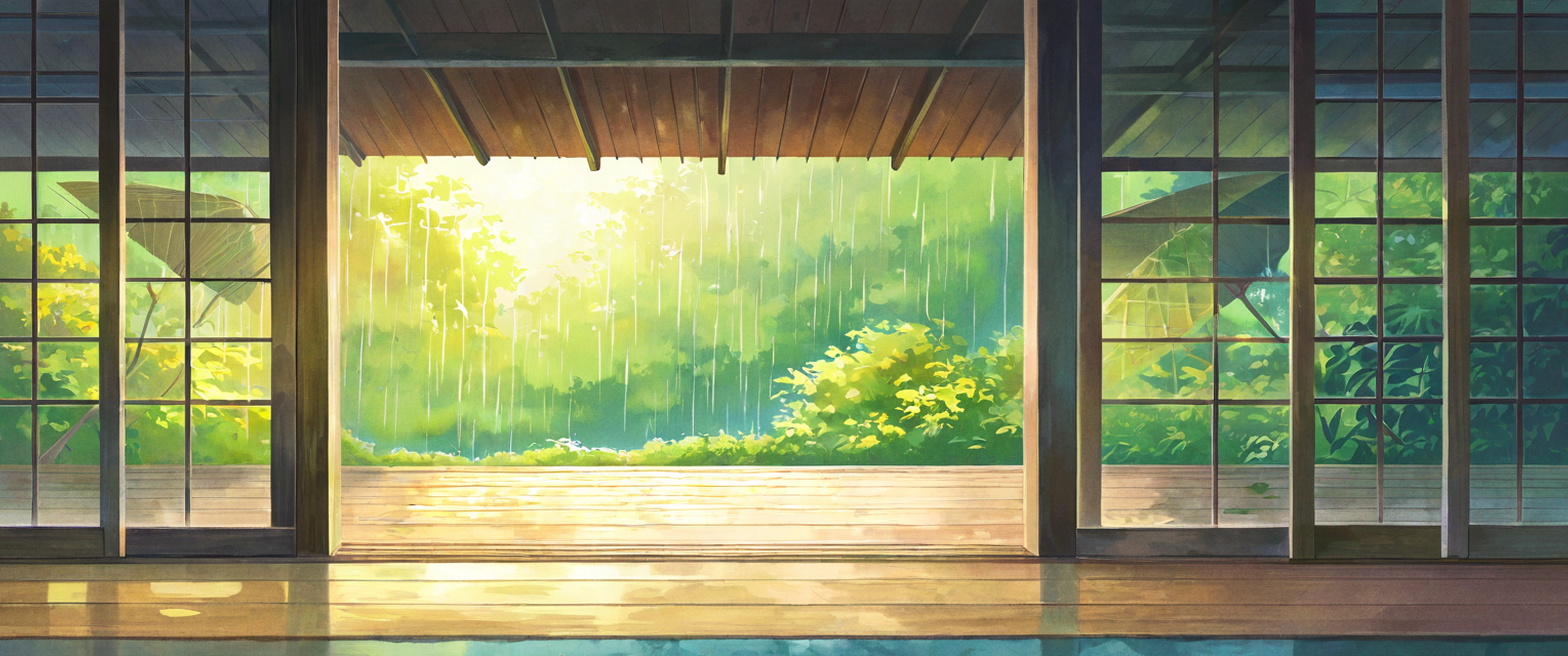 Rainy Porch Engawa lofi wallpaper