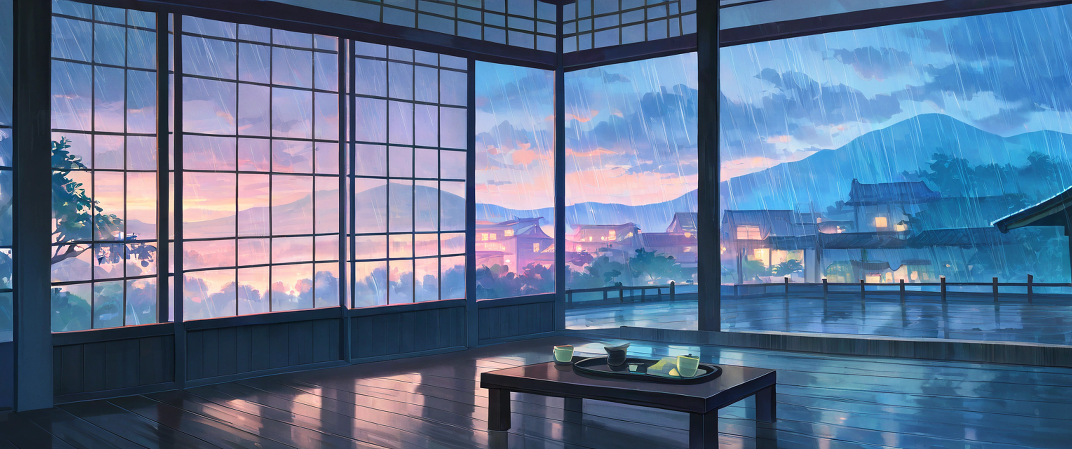 Rainy Porch Engawa lofi wallpaper