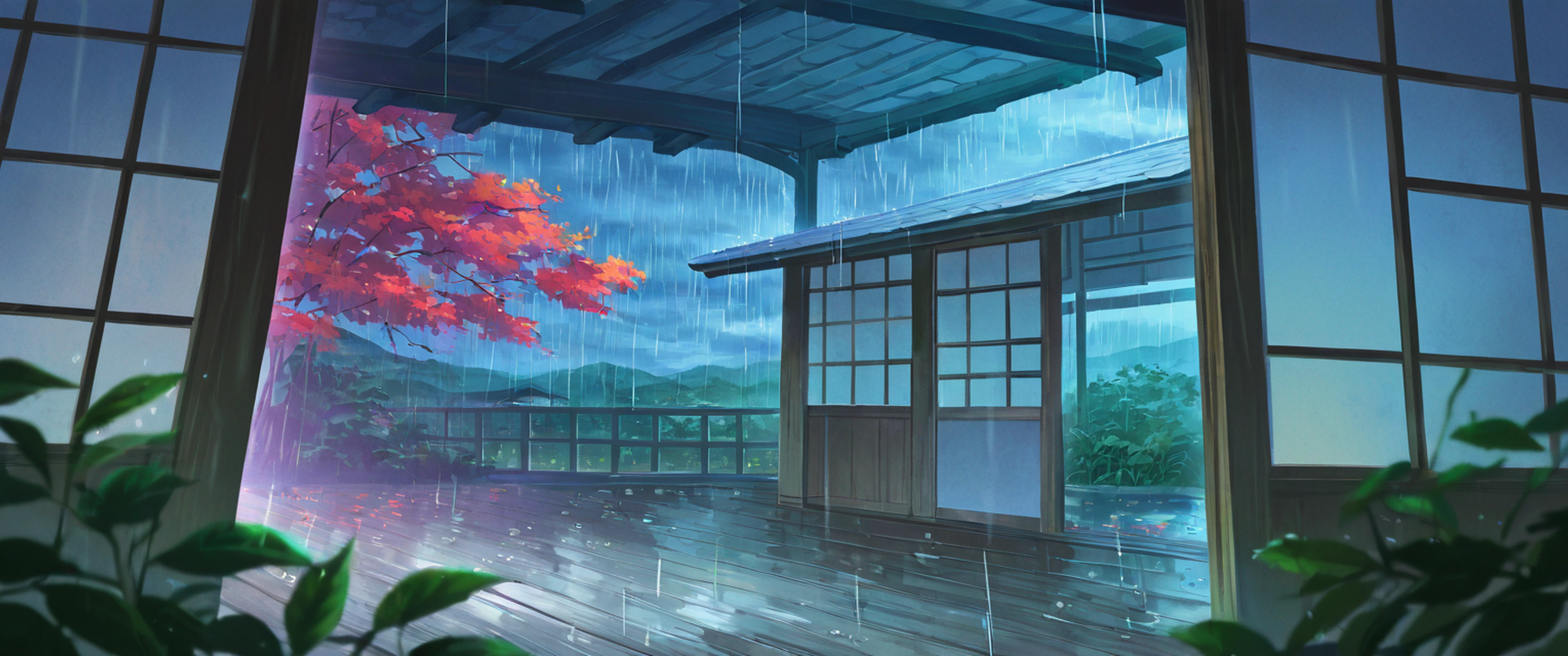 Rainy Porch Engawa lofi wallpaper
