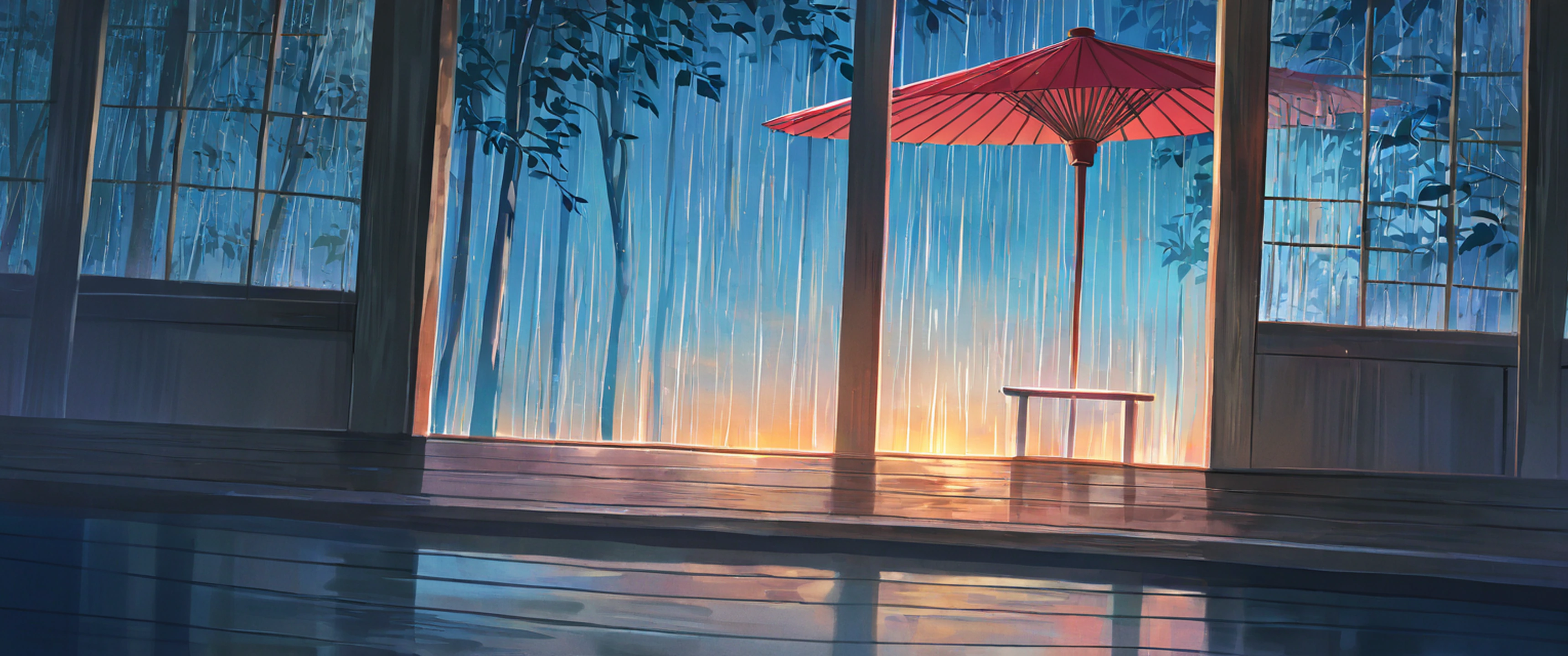 Rainy Porch Engawa lofi wallpaper