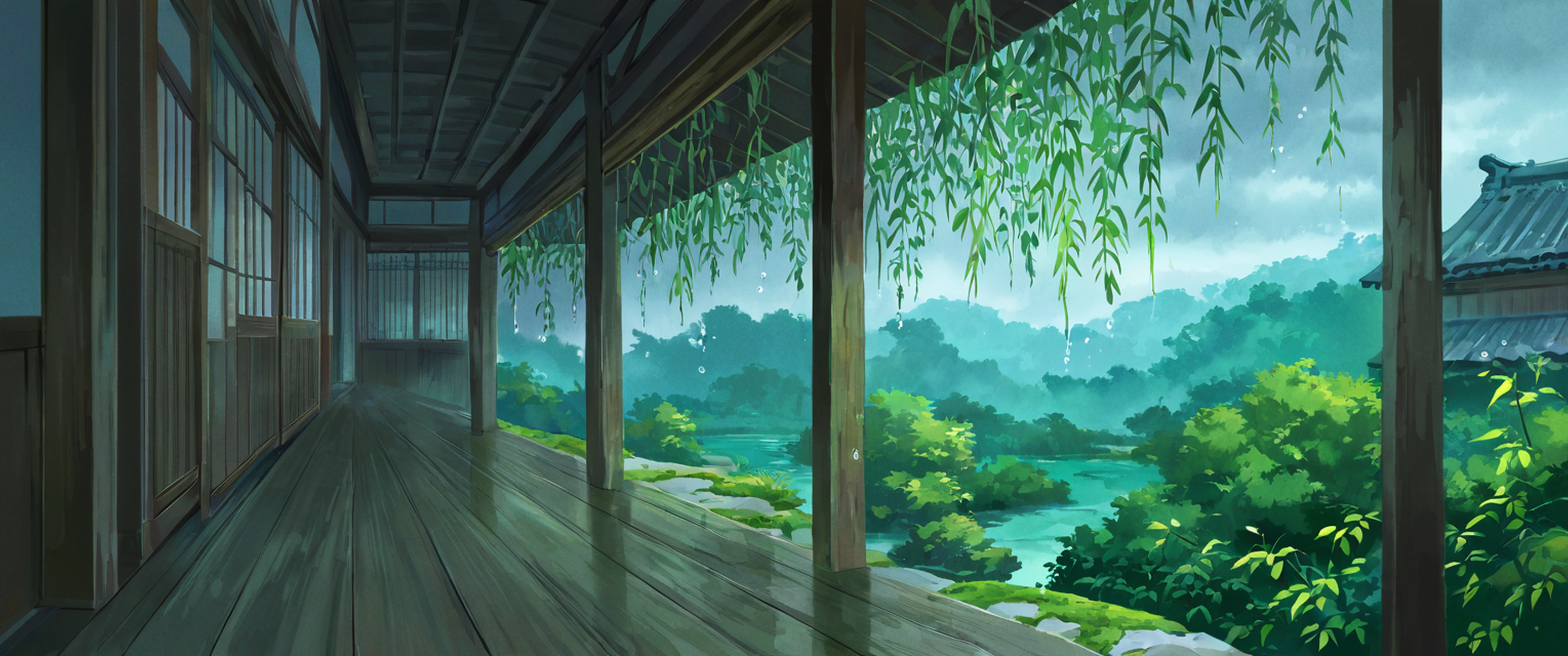 Rainy Porch Engawa lofi wallpaper