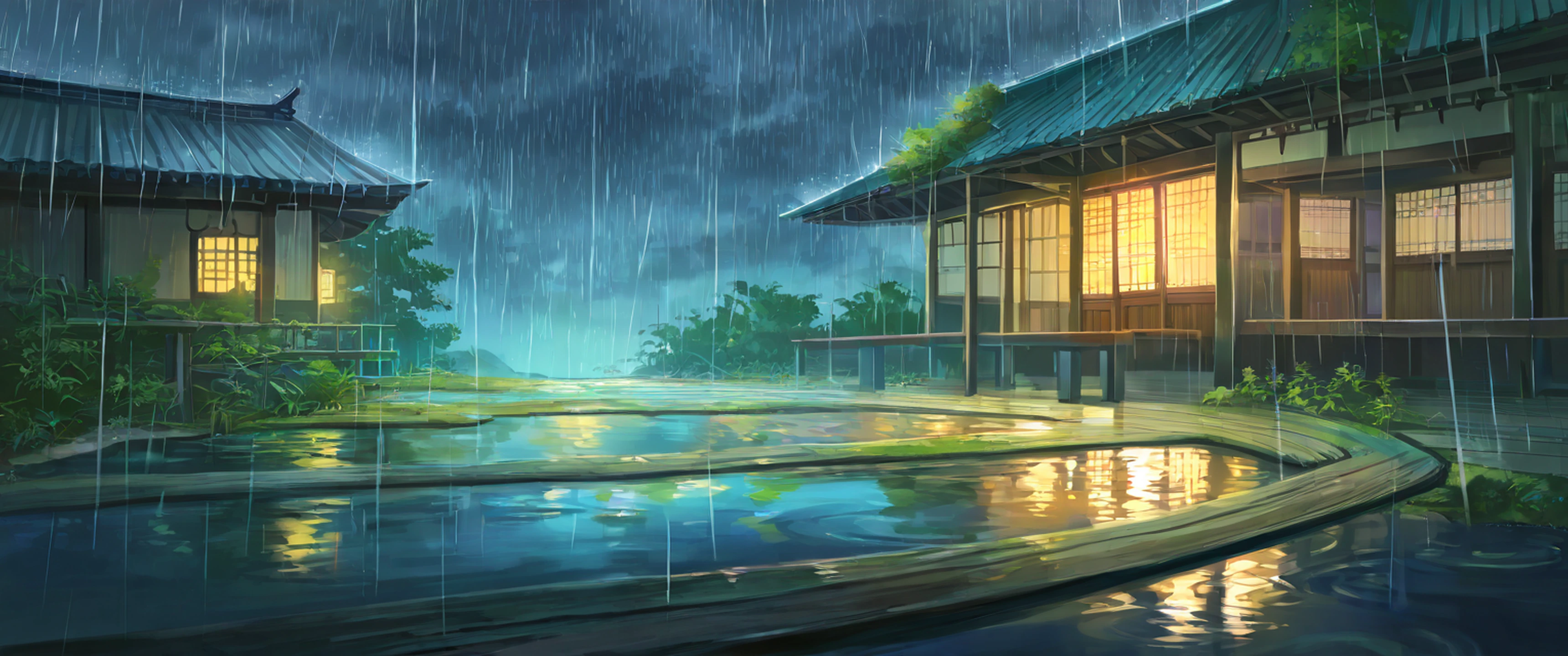 Rainy Porch Engawa lofi wallpaper