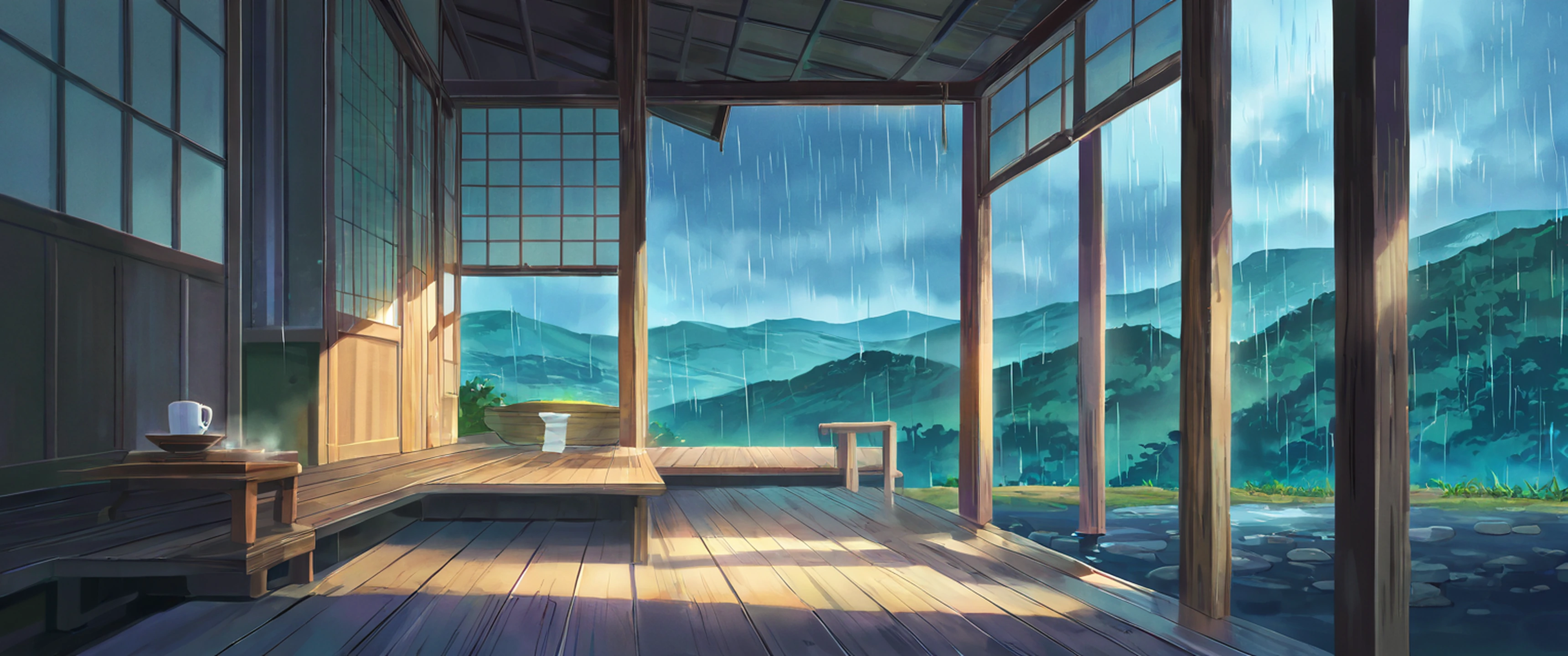 Rainy Porch Engawa lofi wallpaper