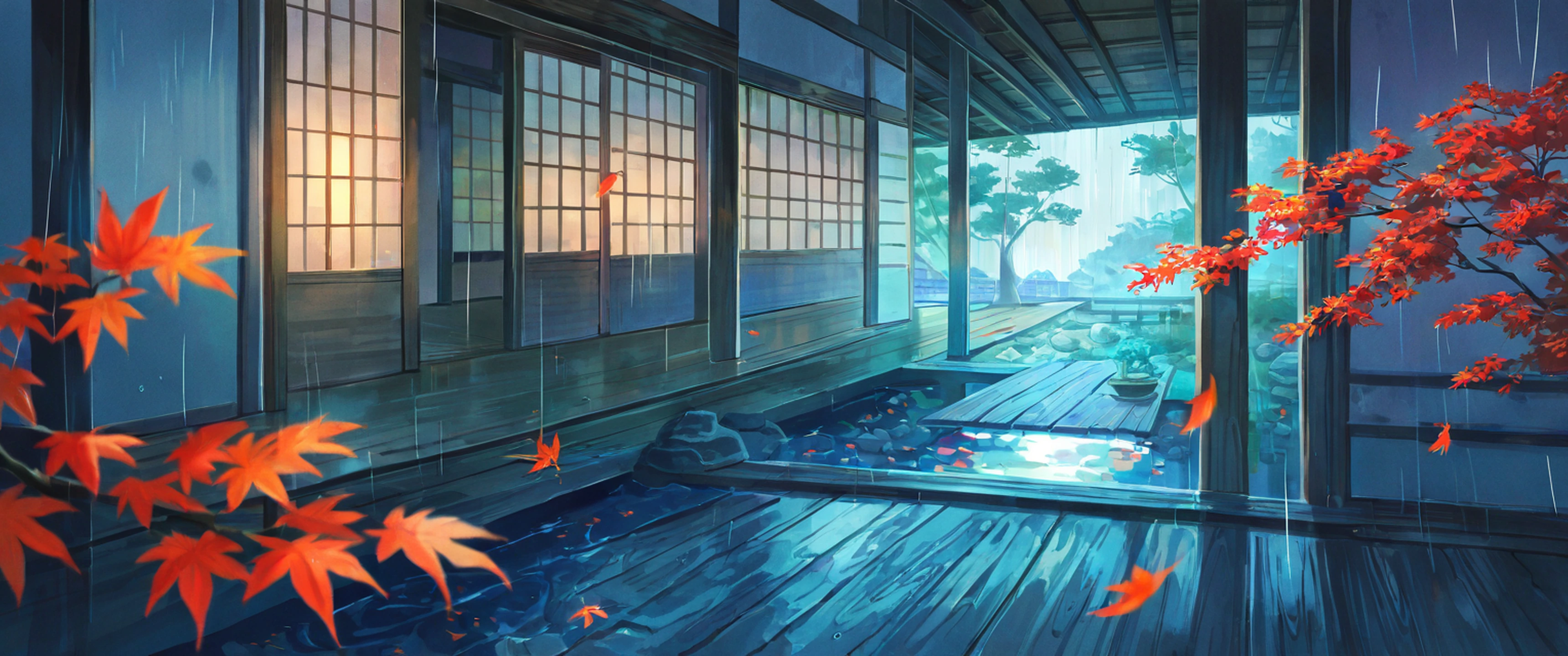 Rainy Porch Engawa lofi wallpaper