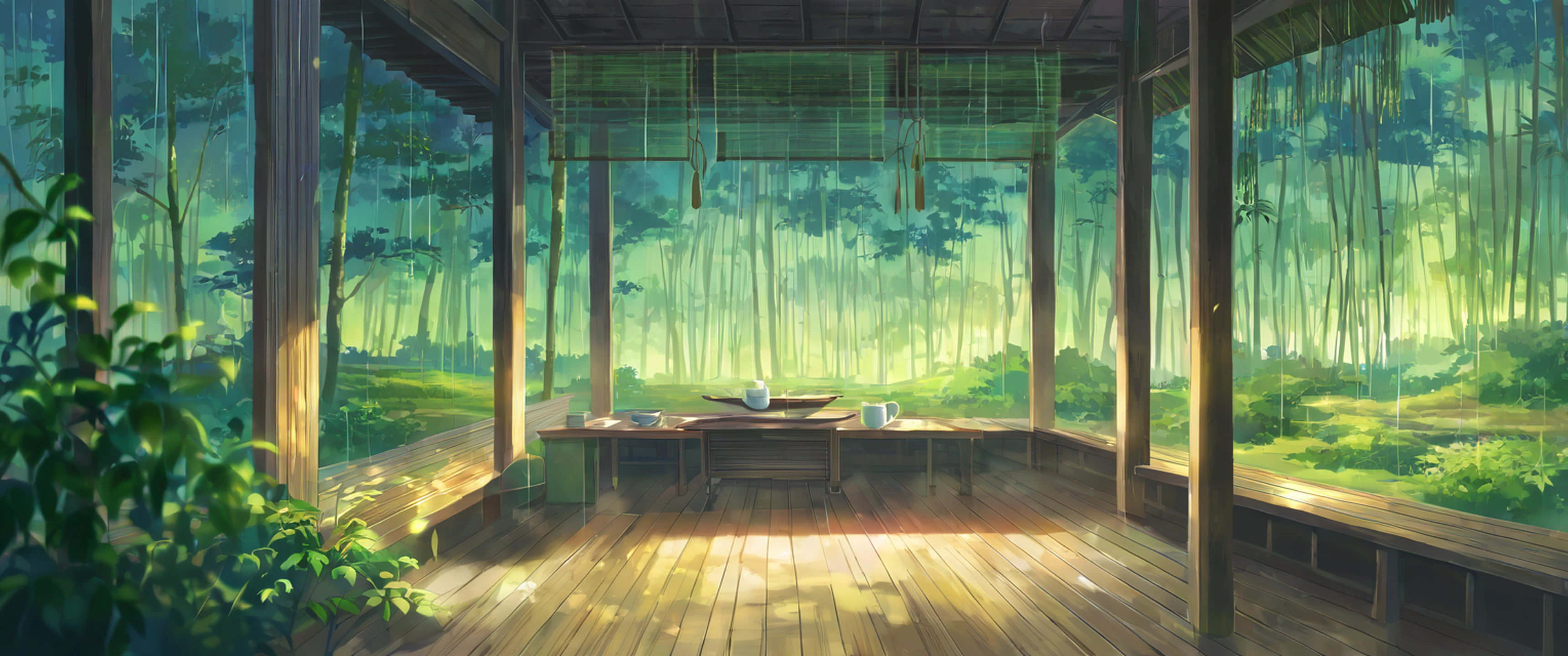 Rainy Porch Engawa lofi wallpaper