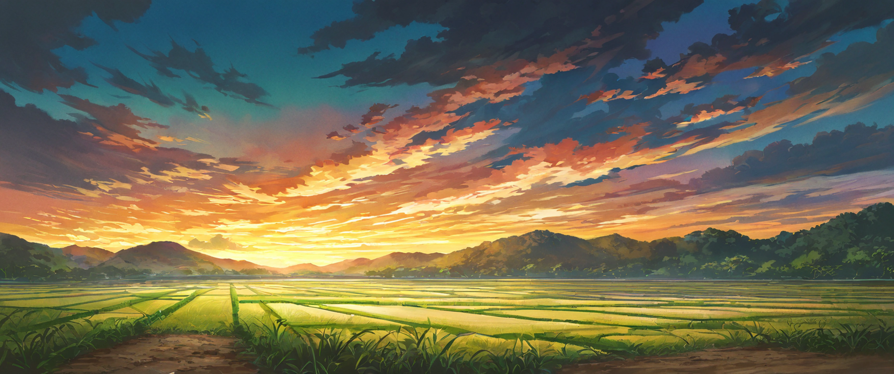rice fields summer lofi wallpaper