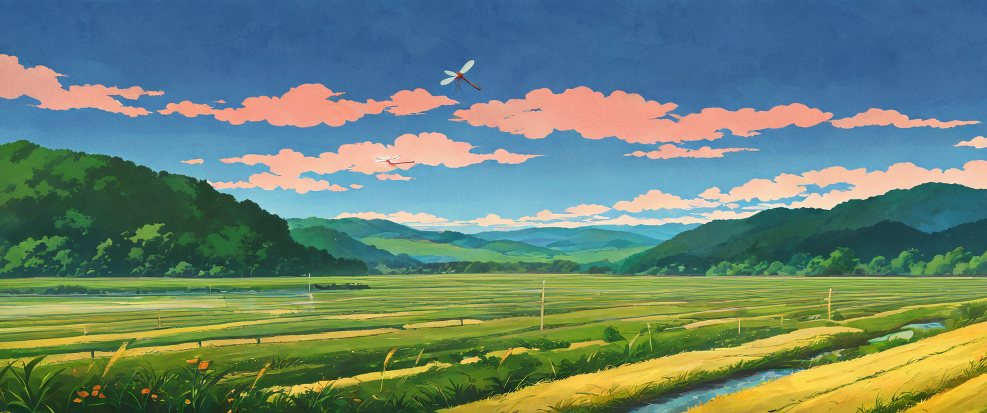 rice fields summer lofi wallpaper